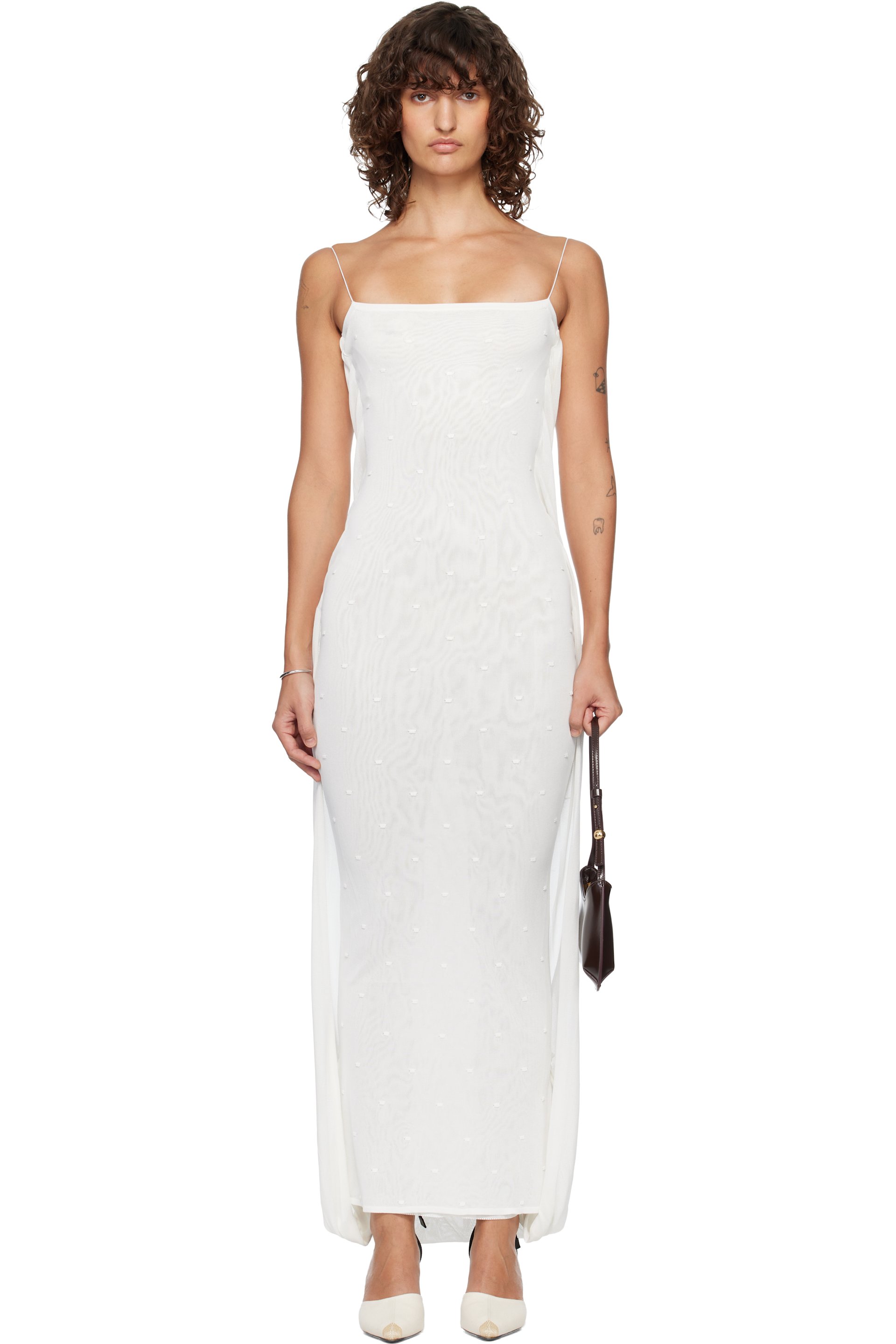 JACQUEMUS - Robe longue Plumetis blanc cassé en jersey