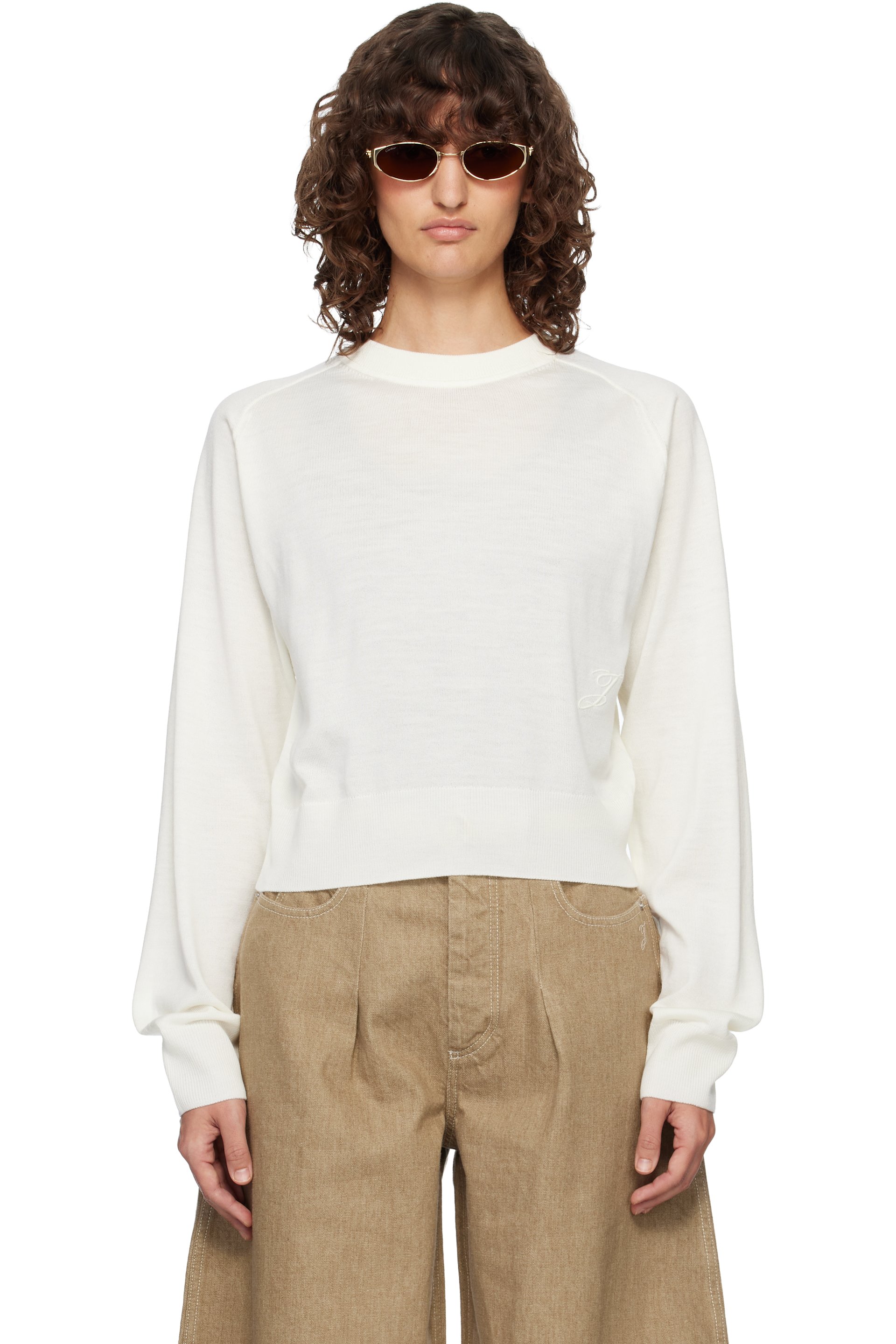 JACQUEMUS - Pull blanc cassé à logo J