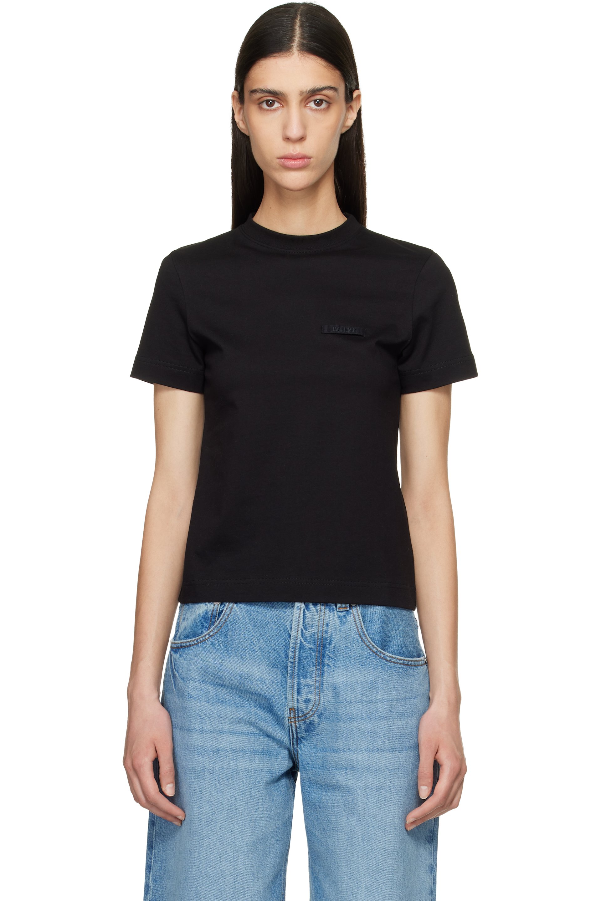 JACQUEMUS - T-shirt à manches courtes noir à écusson en gros-grain