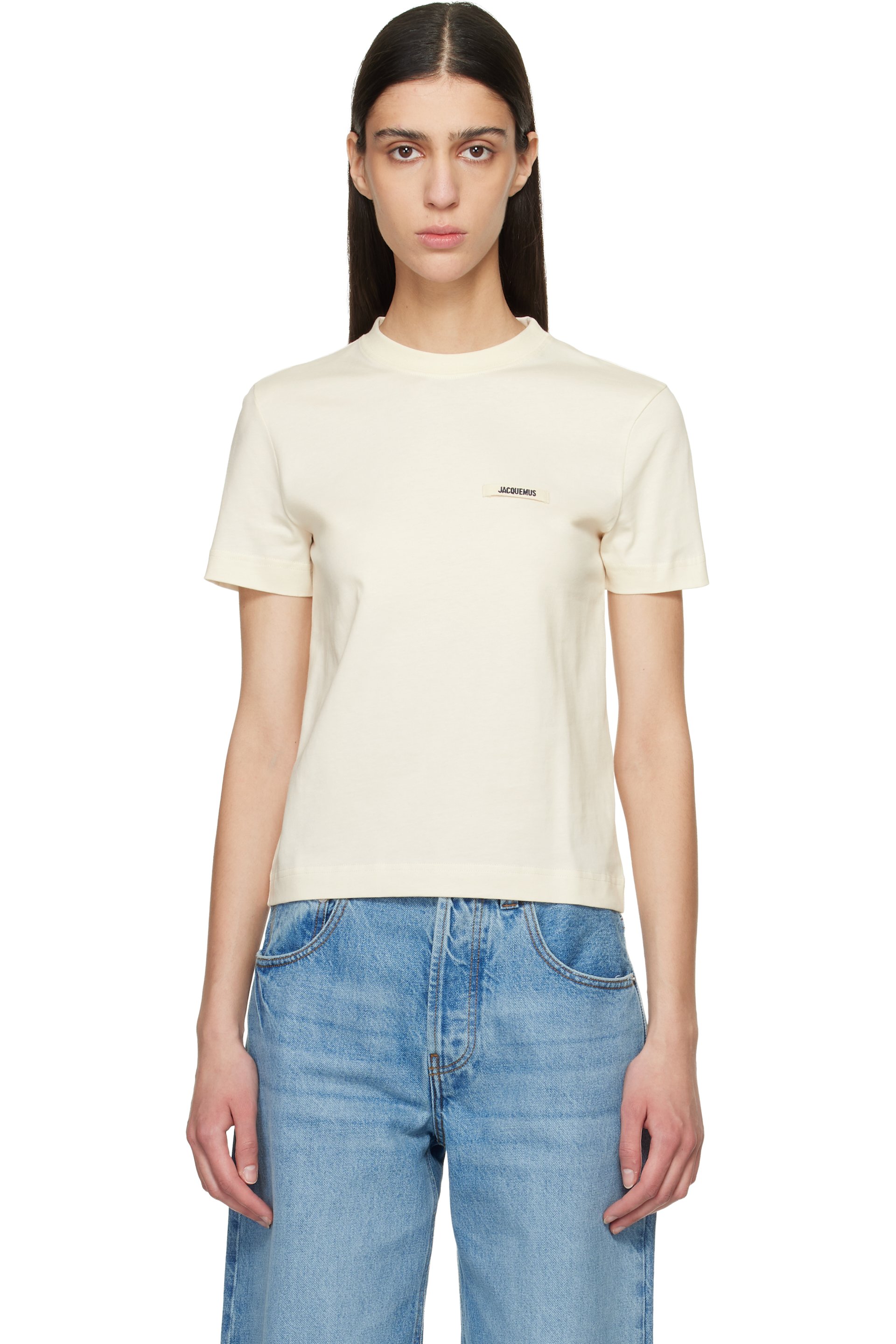 JACQUEMUS - T-shirt à manches courtes beige à écusson en gros-grain