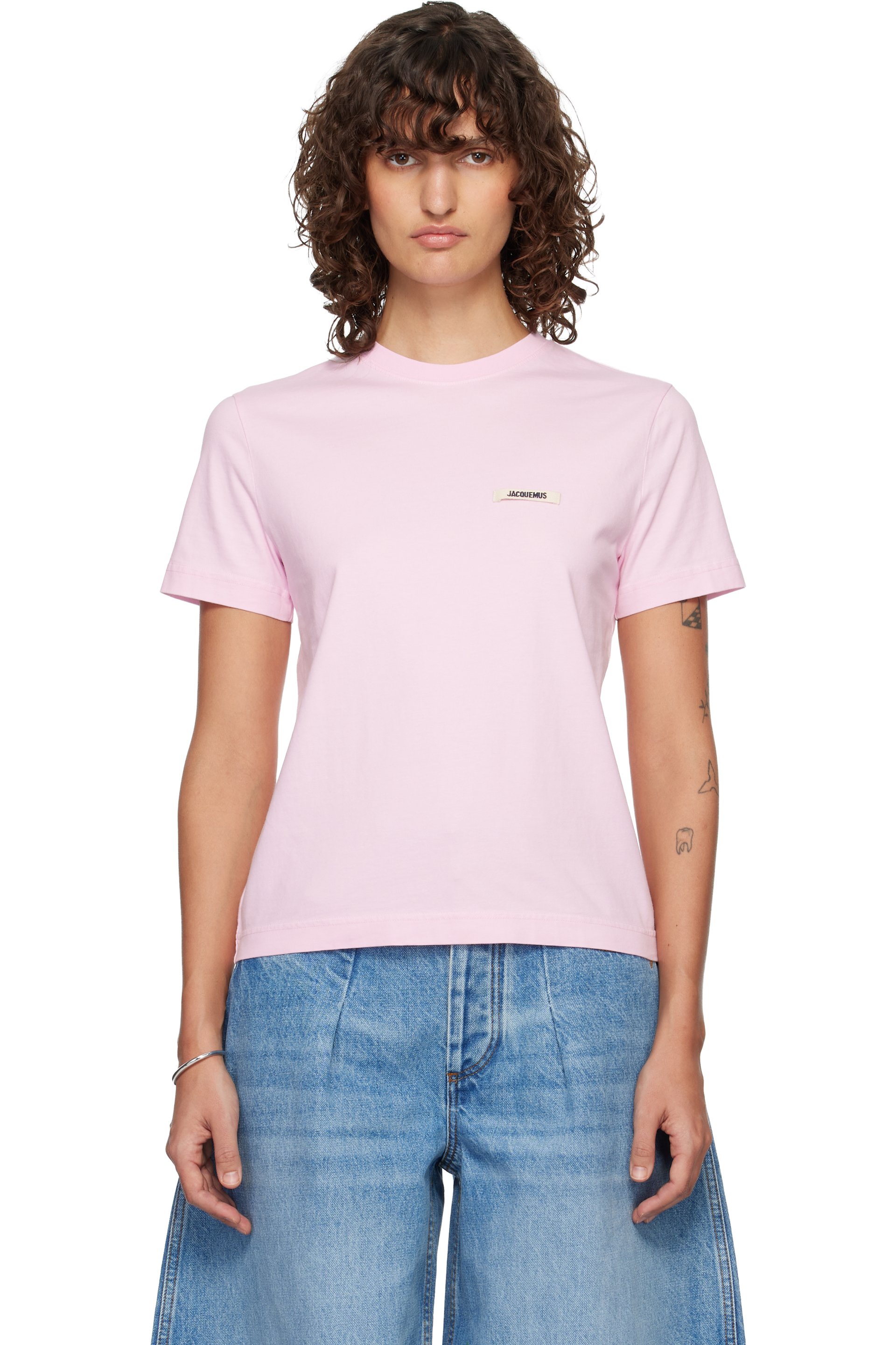 JACQUEMUS - T-shirt à manches courtes rose à écusson en gros-grain