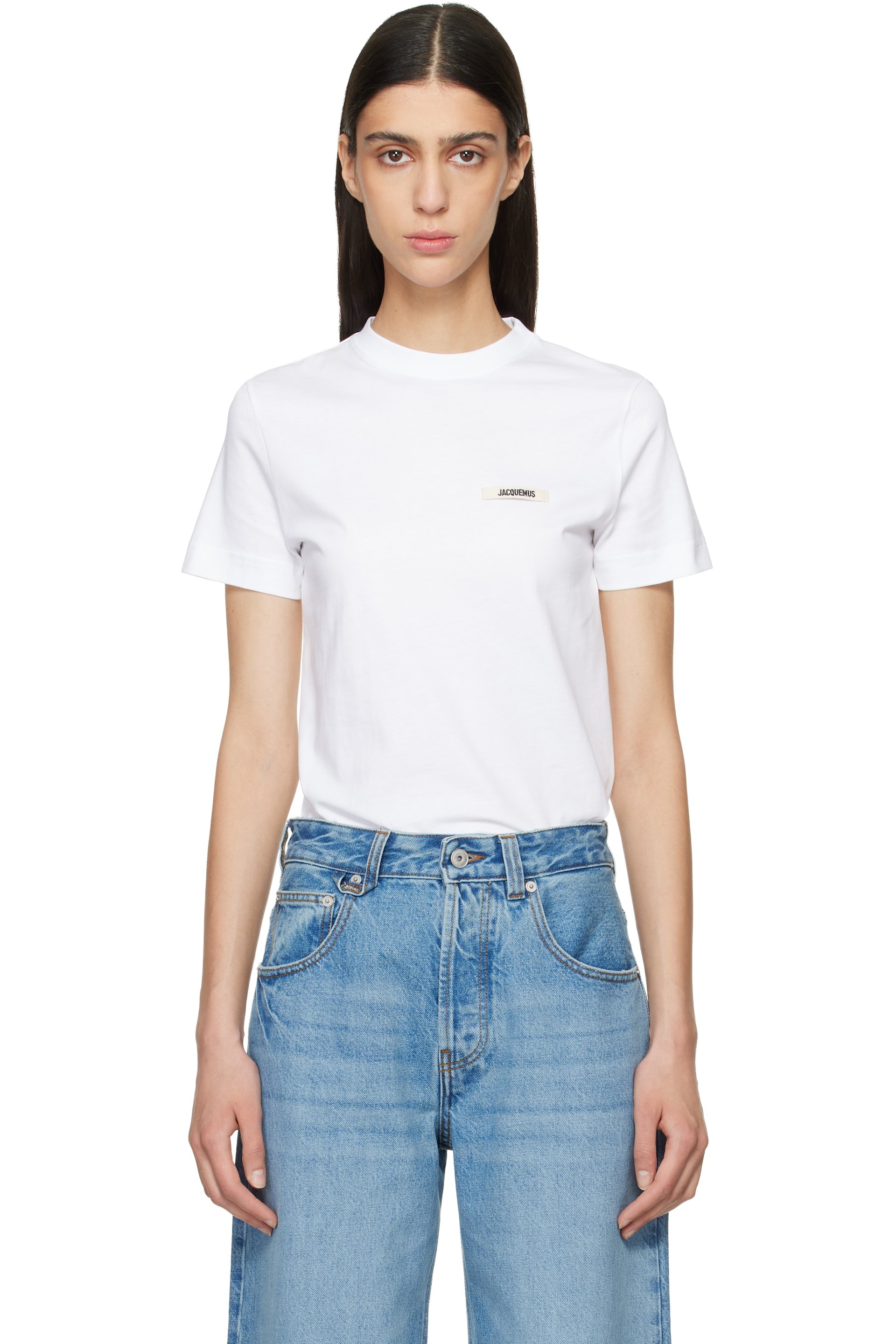 JACQUEMUS - T-shirt à manches courtes blanc à écusson en gros-grain