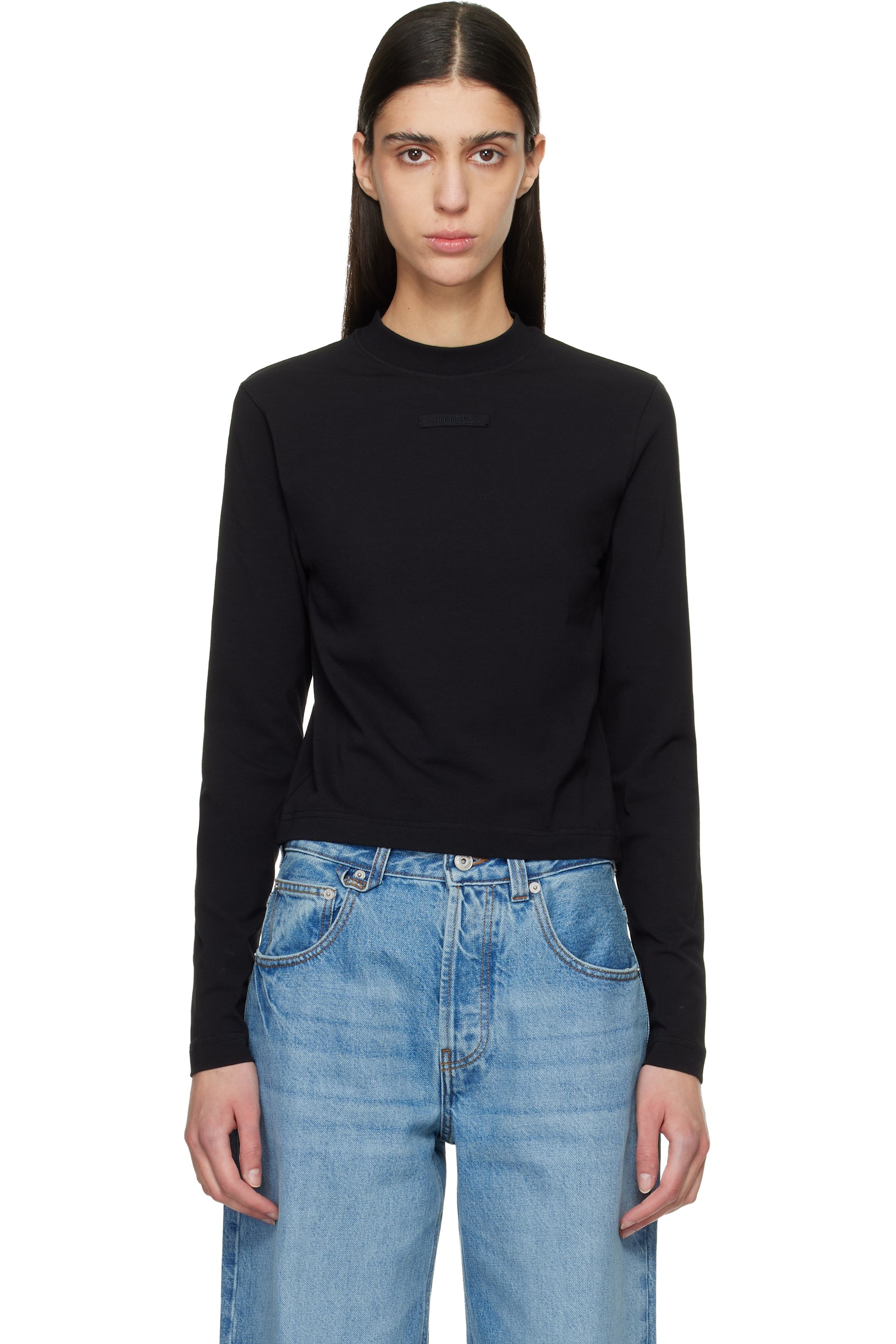 JACQUEMUS - T-shirt à manches longues noir à écusson en gros-grain