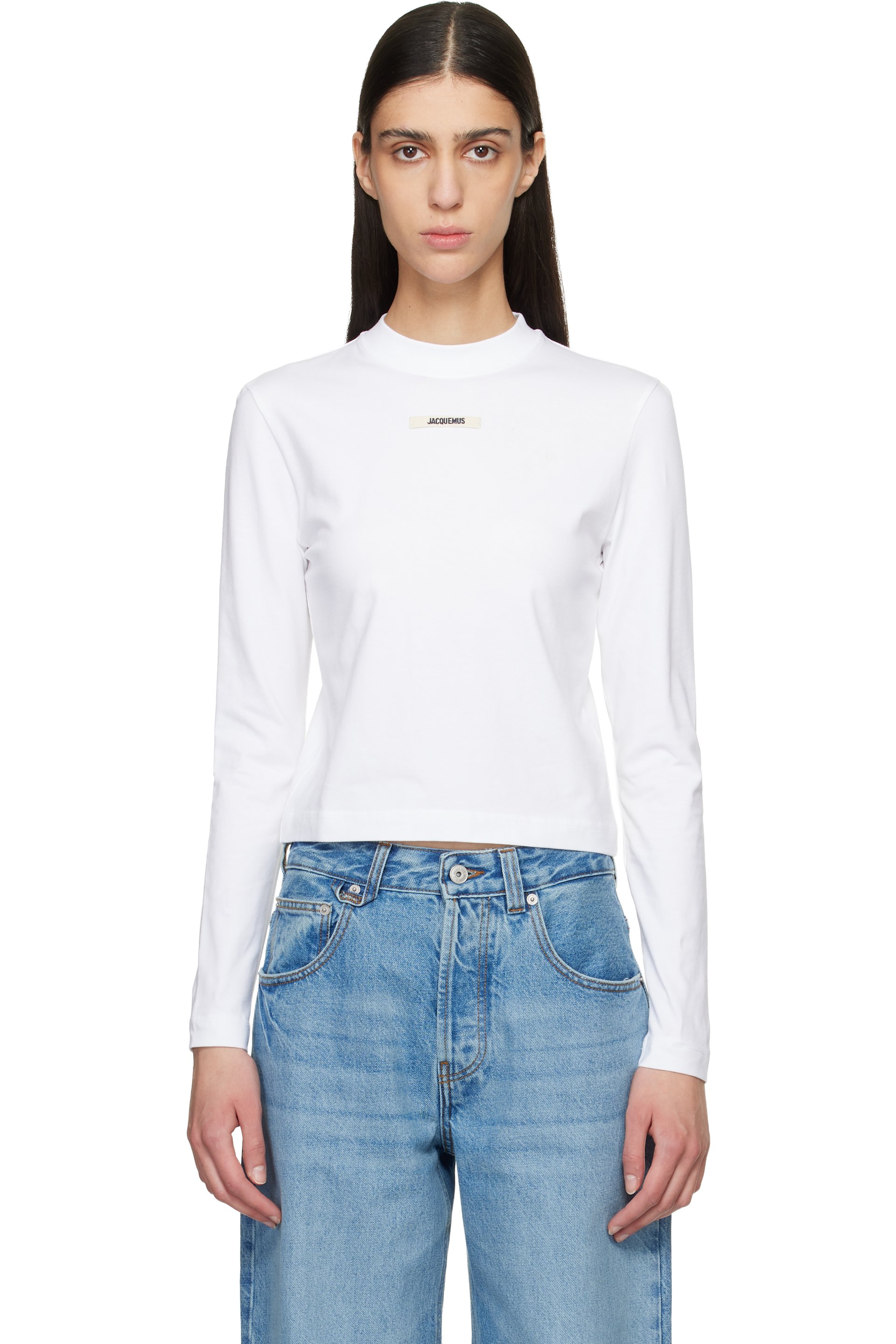 JACQUEMUS - T-shirt à manches longues blanc à écusson en gros-grain