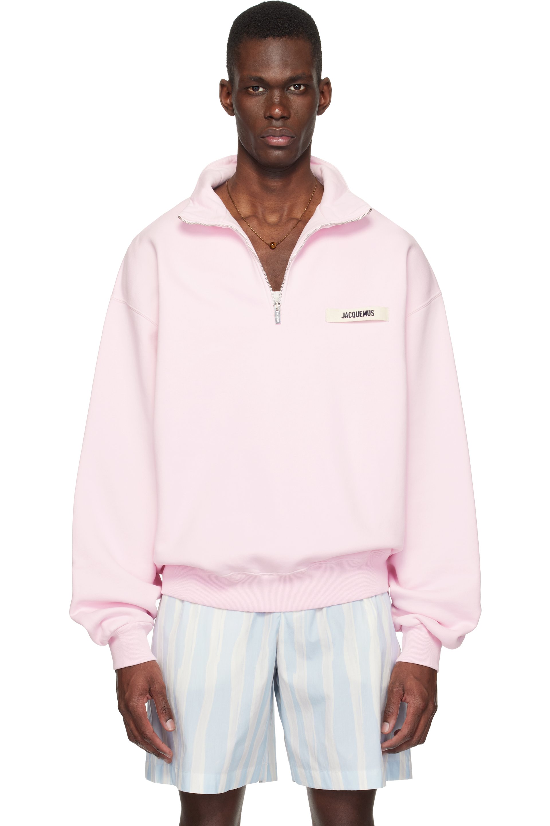 JACQUEMUS: ピンク 'The Gros Grain zipped-rollneck' スウェット