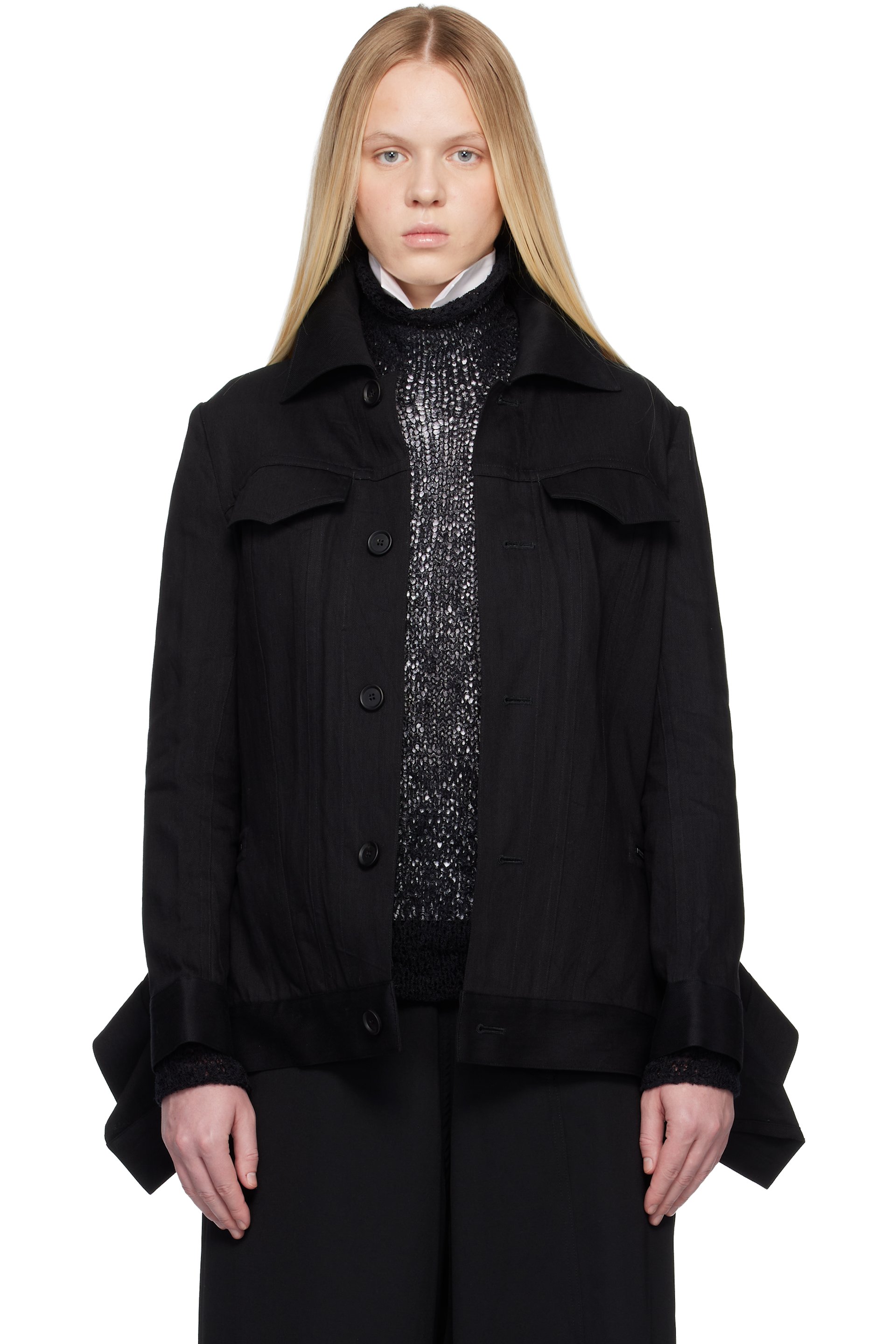 Yohji Yamamoto - Blouson noir en denim à fentes à glissière