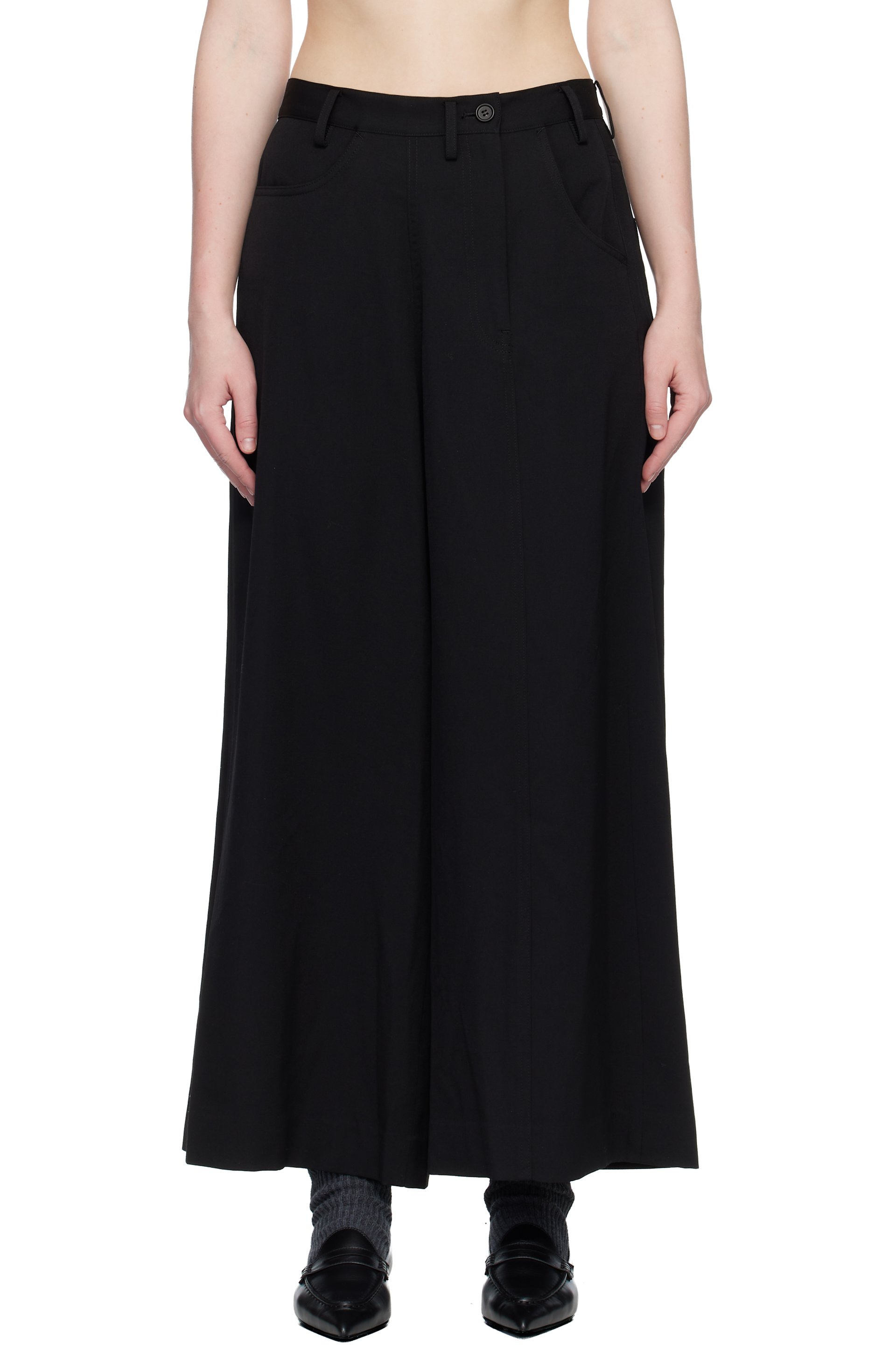 Yohji Yamamoto - Pantalon ample asymétrique noir en gabardine