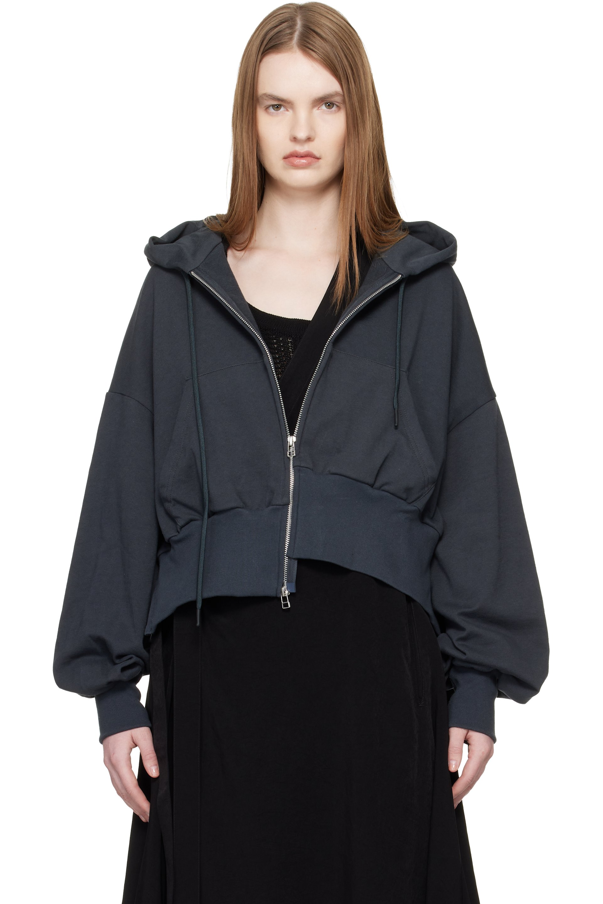 Yohji Yamamoto - Pull à capuche noir à ourlet asymétrique