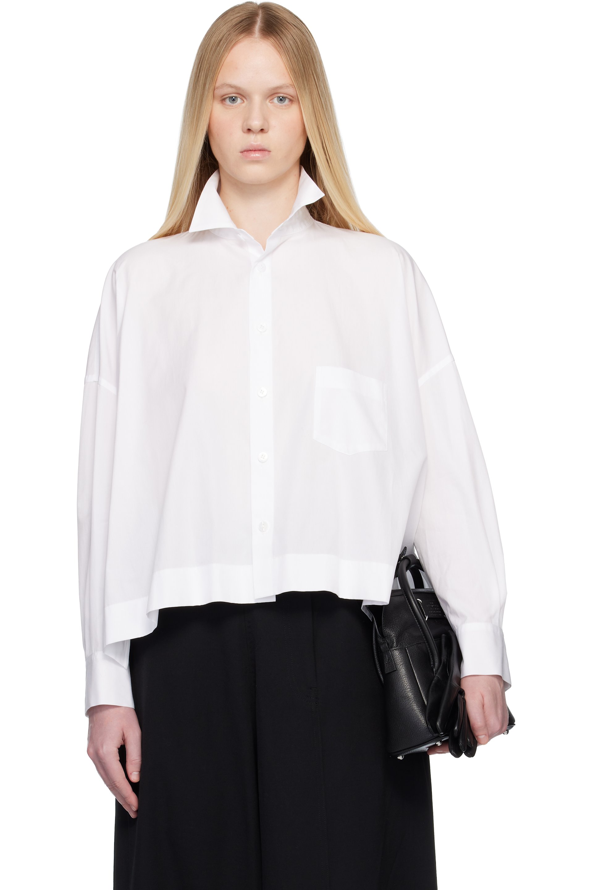 Yohji Yamamoto - Chemise surdimensionnée blanc cassé en popeline