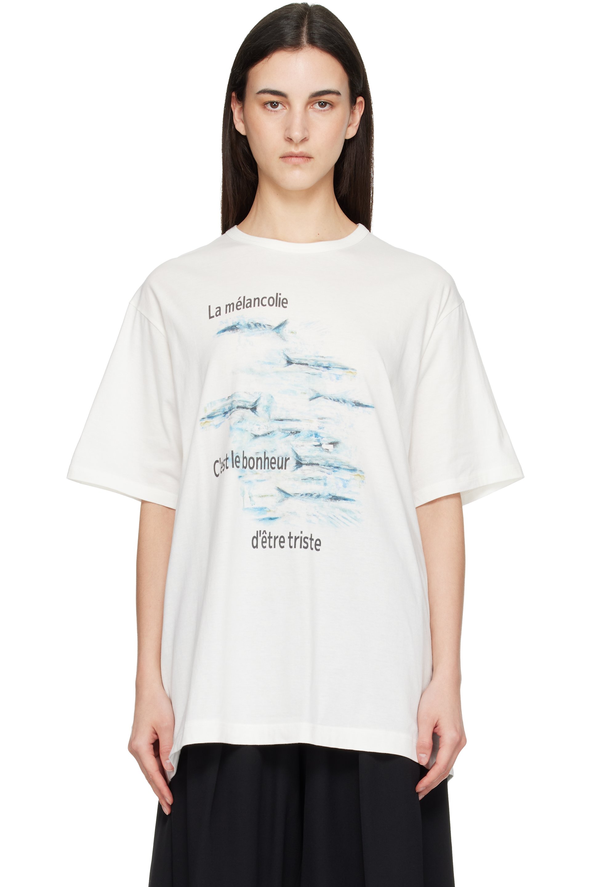 トップス Yohji Yamamoto 22ss Woman Print T-Shirt YOHJI YAMAMOTO: Off-White 'La mélancolie' Short Sleeve T-shirt