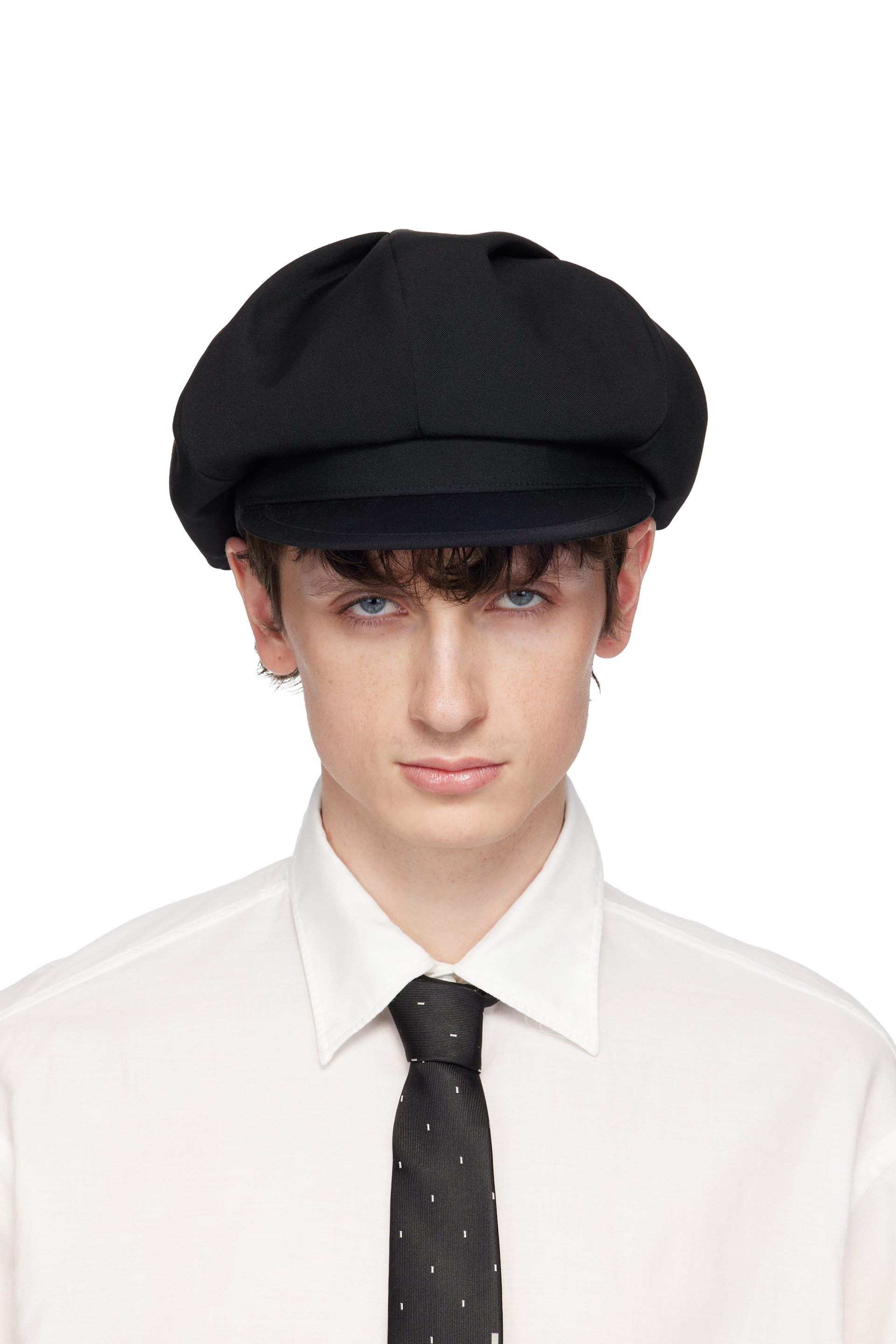 YOHJI YAMAMOTO - Black Wool Gabardine Tuck Casquette Cap