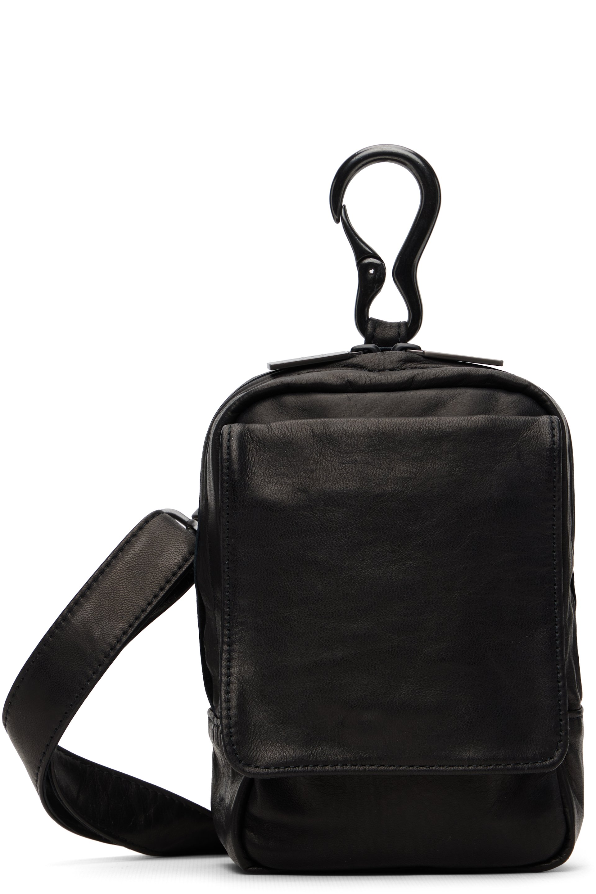 YOHJI YAMAMOTO - Black Scratch Horse Leather Zip Shoulder Pouch