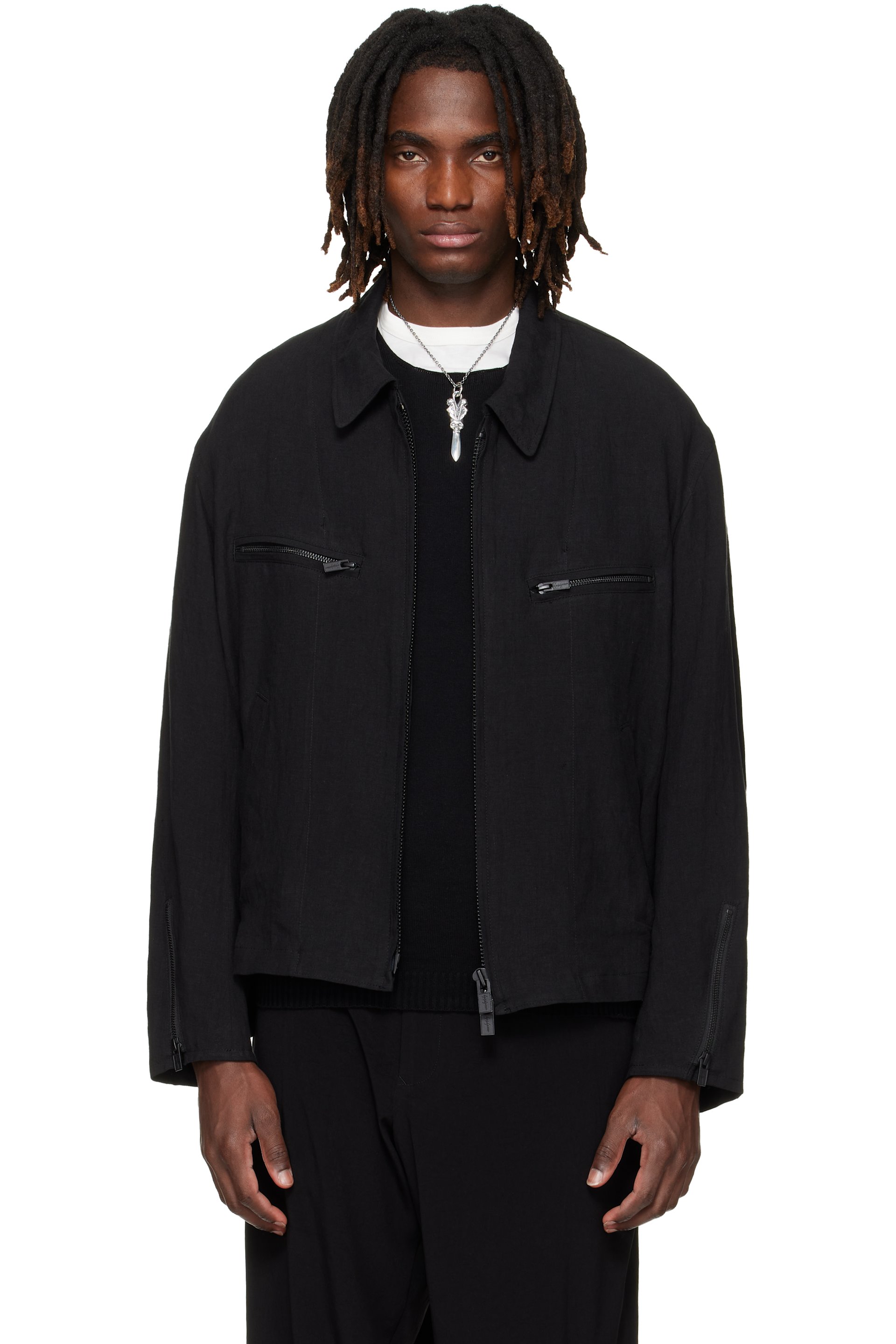 YOHJI YAMAMOTO - 블랙 집업 블루종 재킷