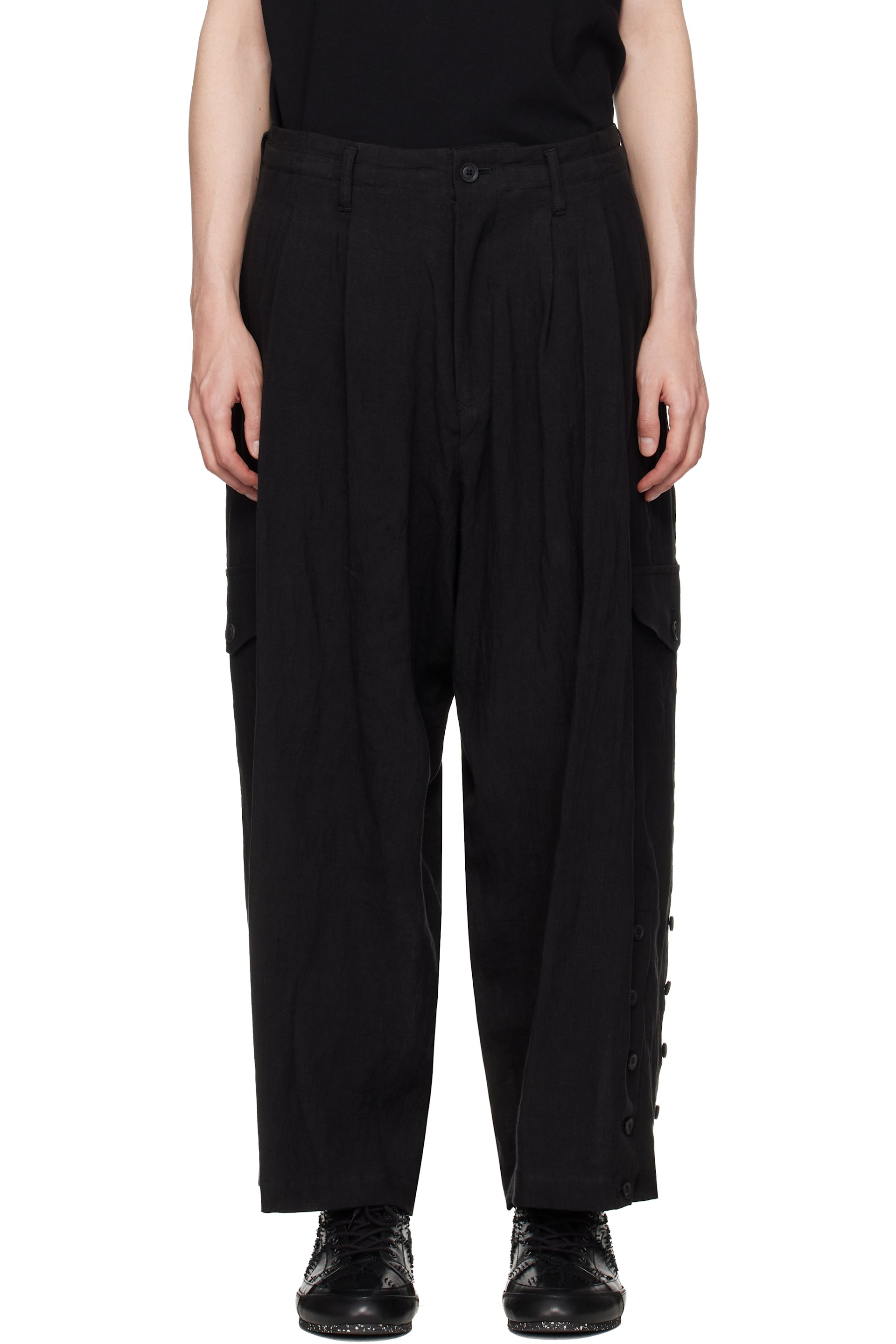 YOHJI YAMAMOTO - Black Adjustable Hem Cargo Pants