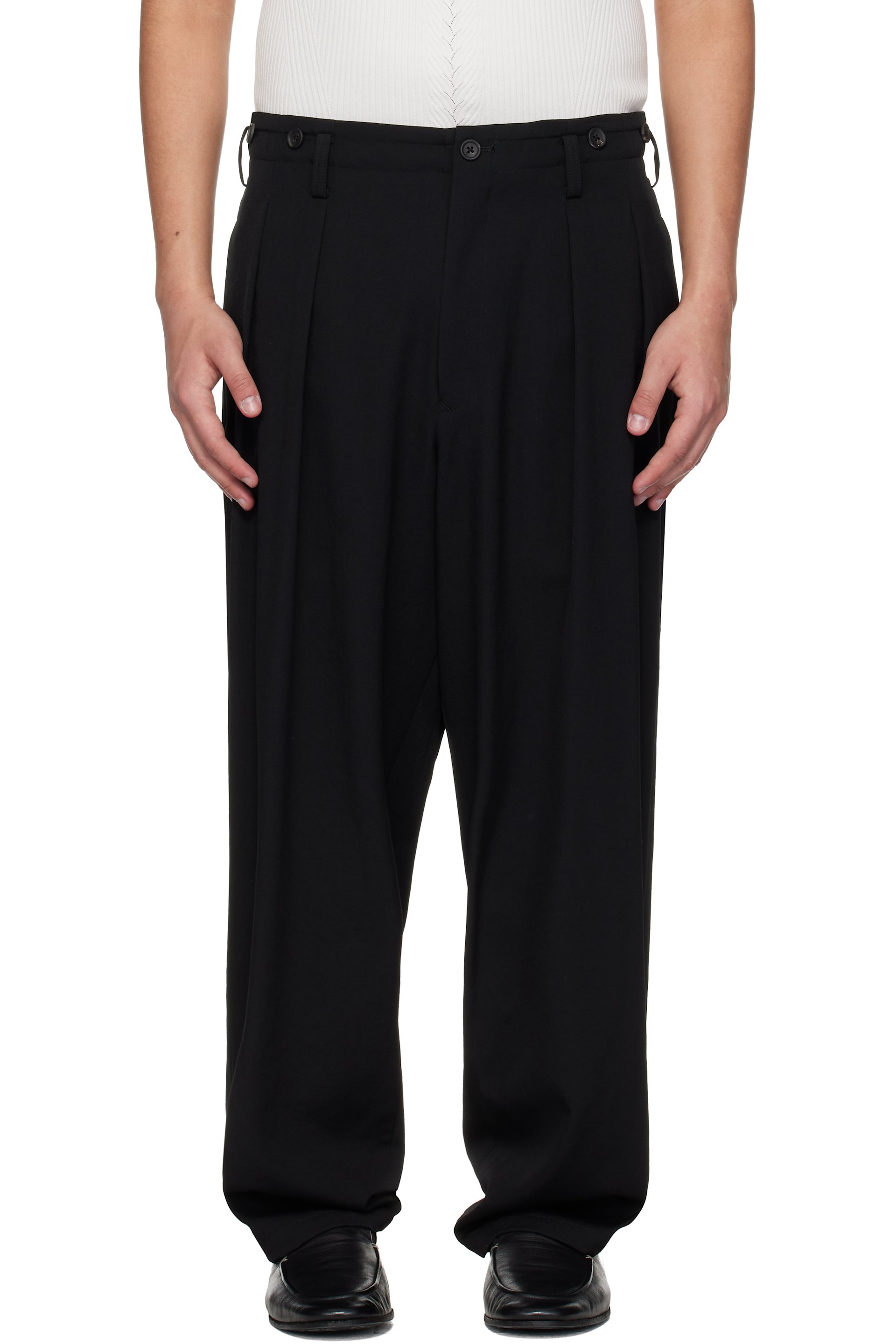YOHJI YAMAMOTO - 블랙 울 개버딘 서스펜더 슬랙스