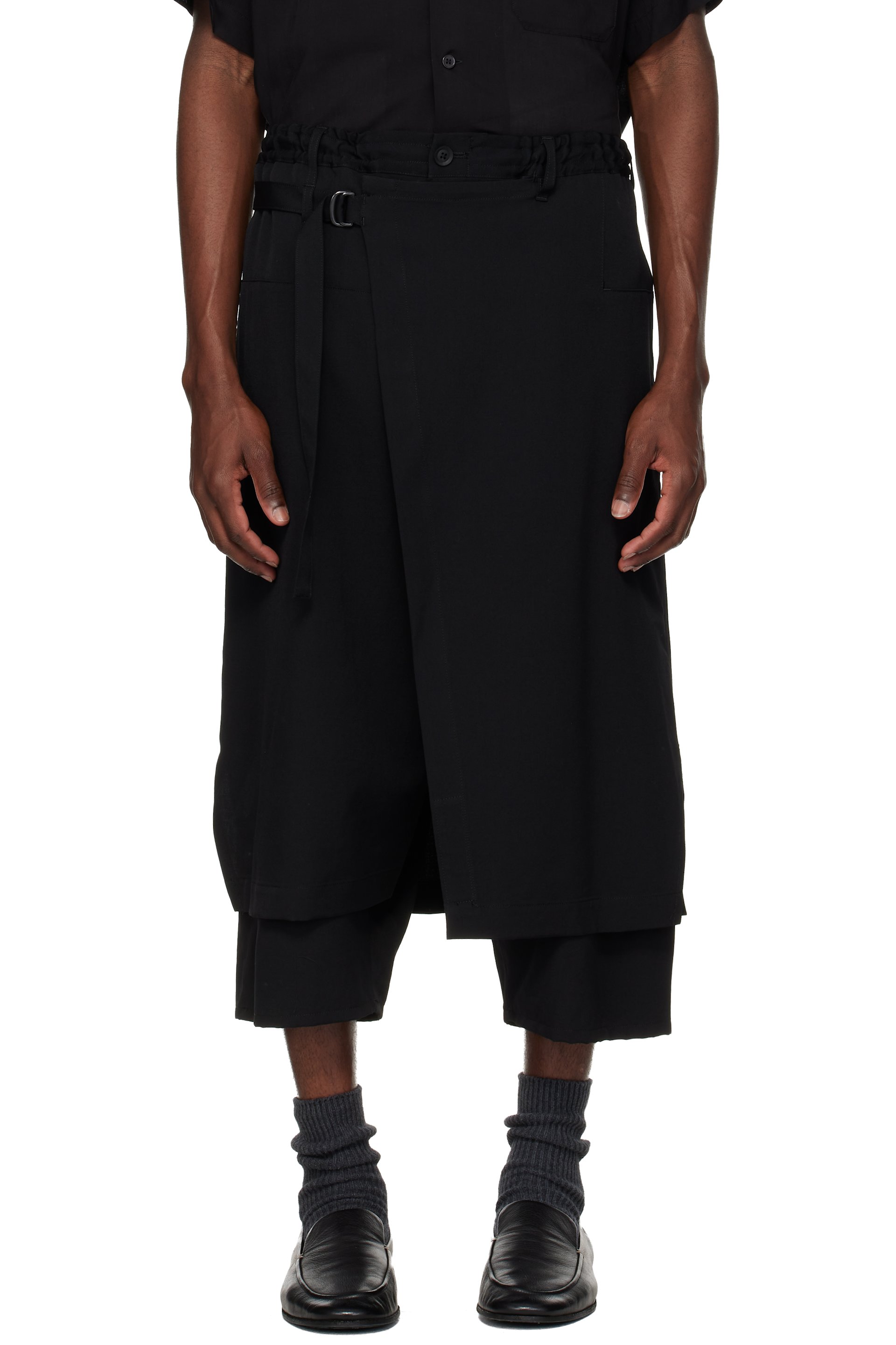 YOHJI YAMAMOTO - 블랙 울 개버딘 스탠다드 랩 슬랙스