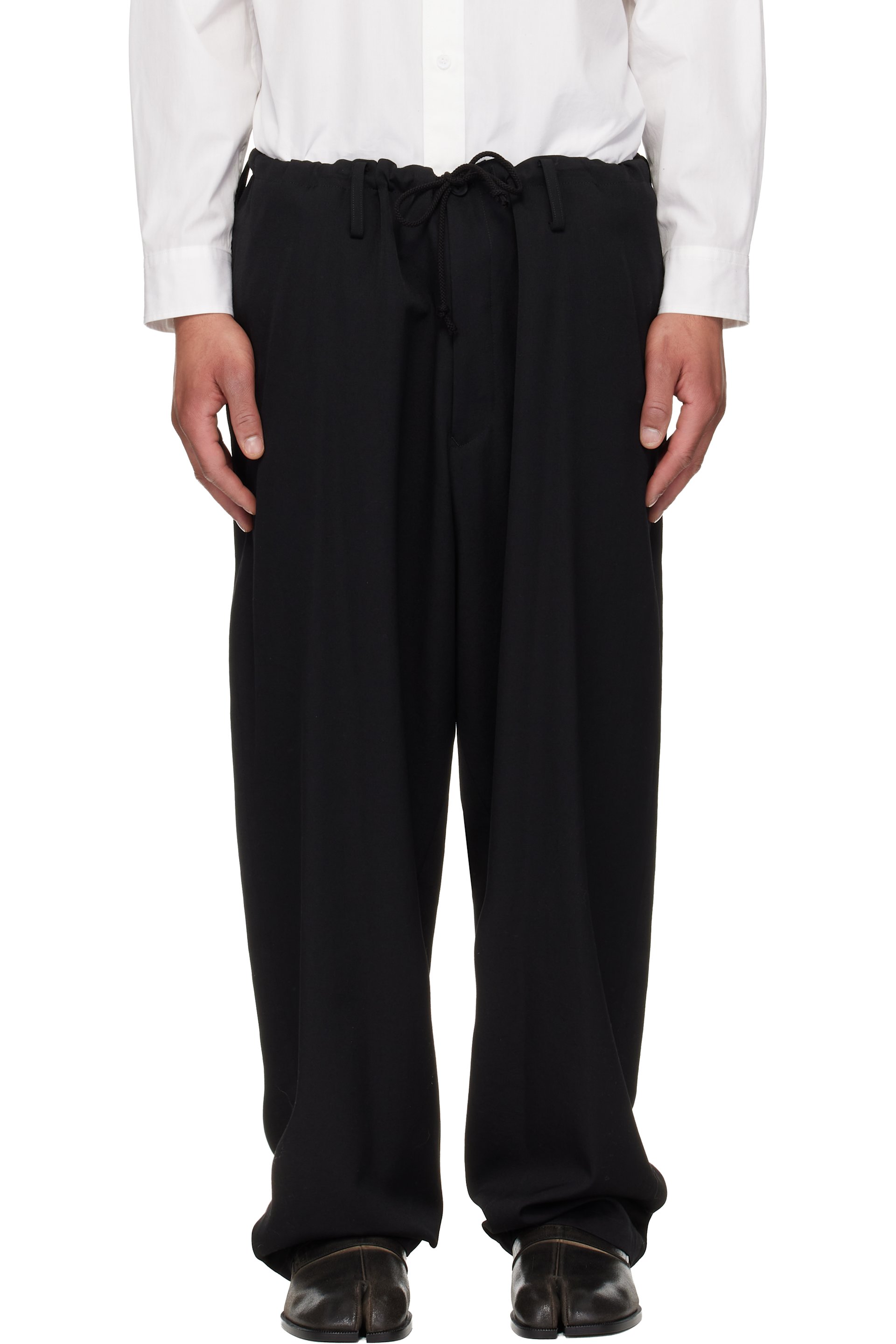 YOHJI YAMAMOTO - 블랙 뉴 스탠다드 스트링 슬랙스