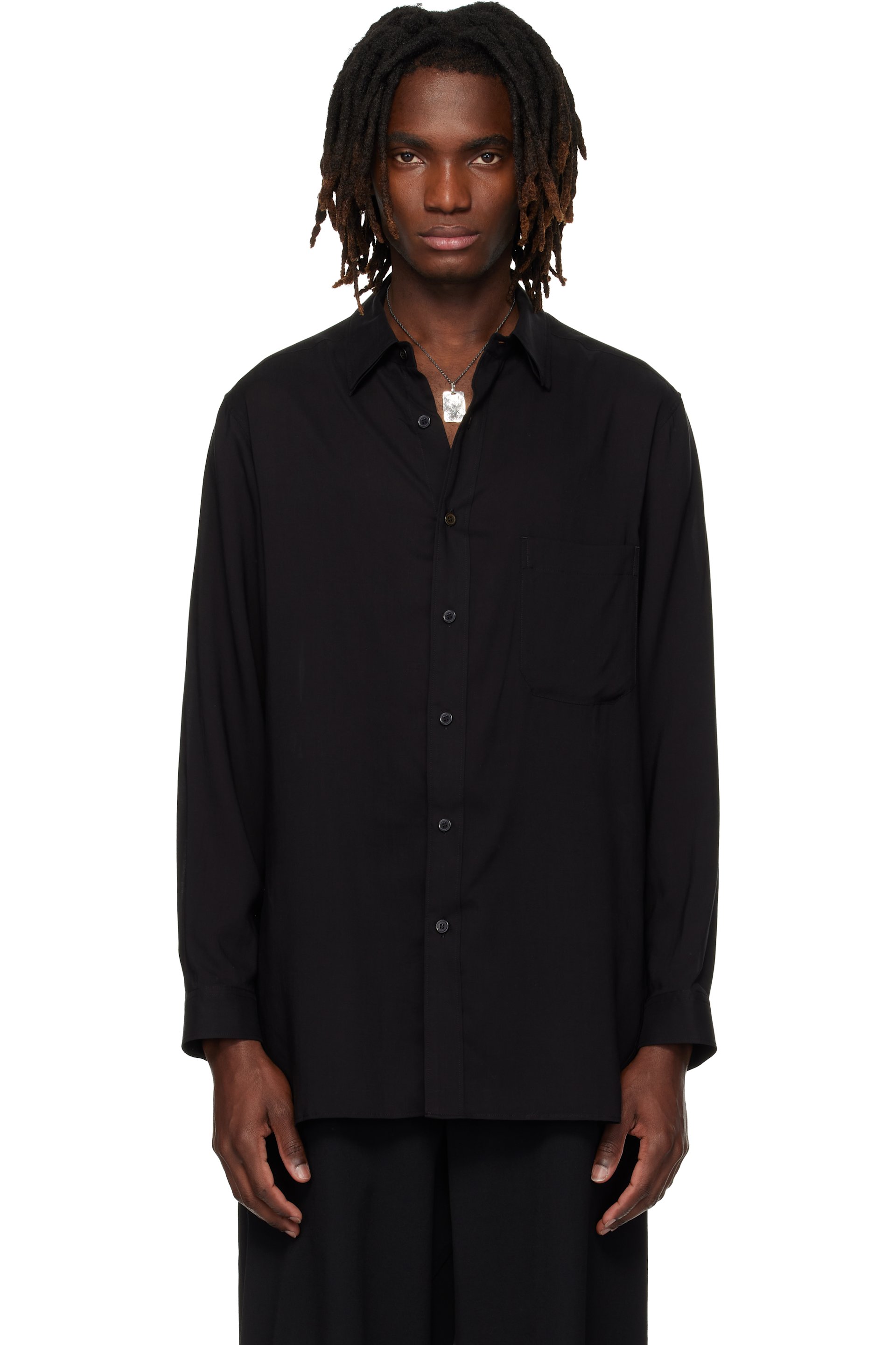 YOHJI YAMAMOTO - 블랙 셀룰로스 론 더블 칼라 셔츠