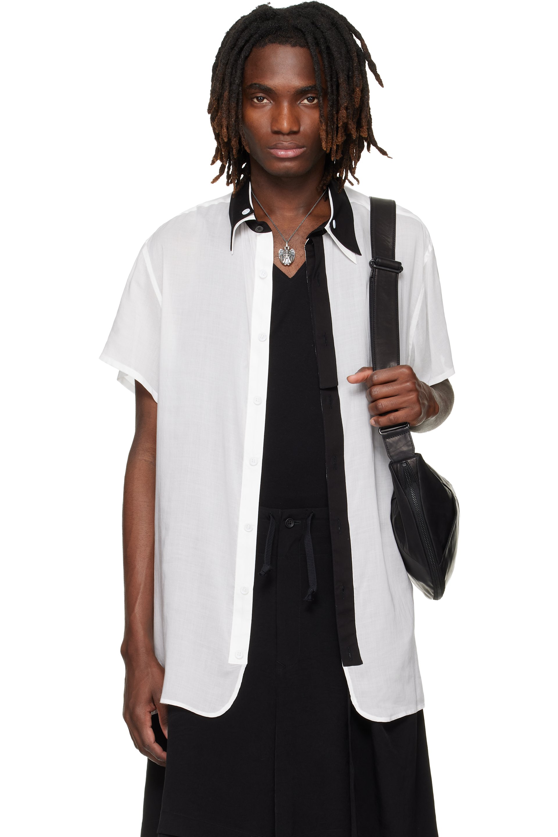 YOHJI YAMAMOTO - 화이트 더블 칼라 B 셔츠