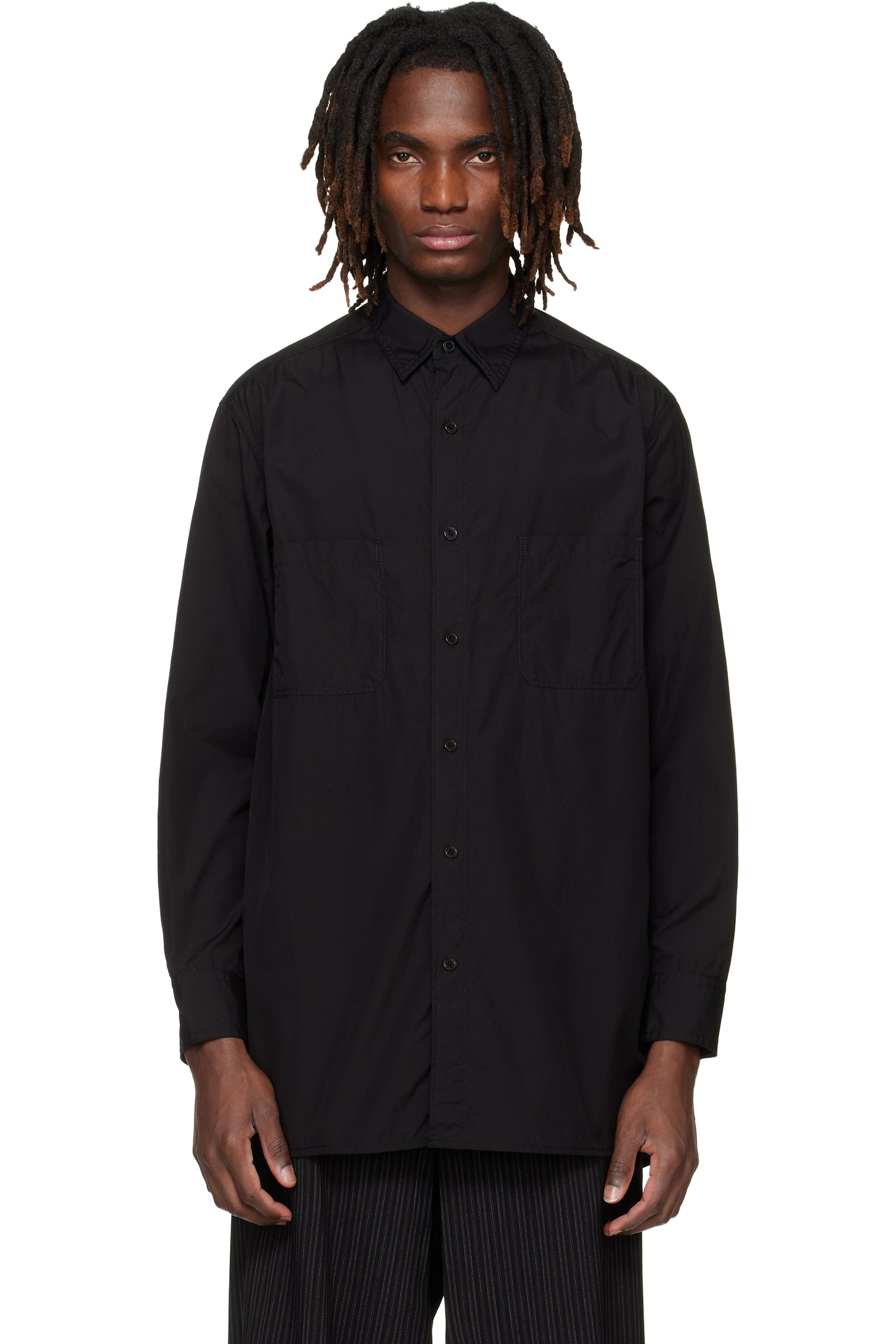 YOHJI YAMAMOTO - 블랙 빅 스탠다드 체인 스티치 셔츠