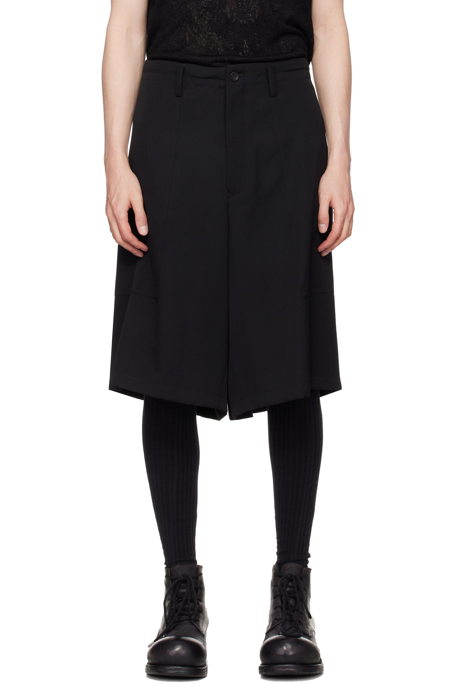 YOHJI YAMAMOTO - 블랙 울 개버딘 St 포켓 쇼츠