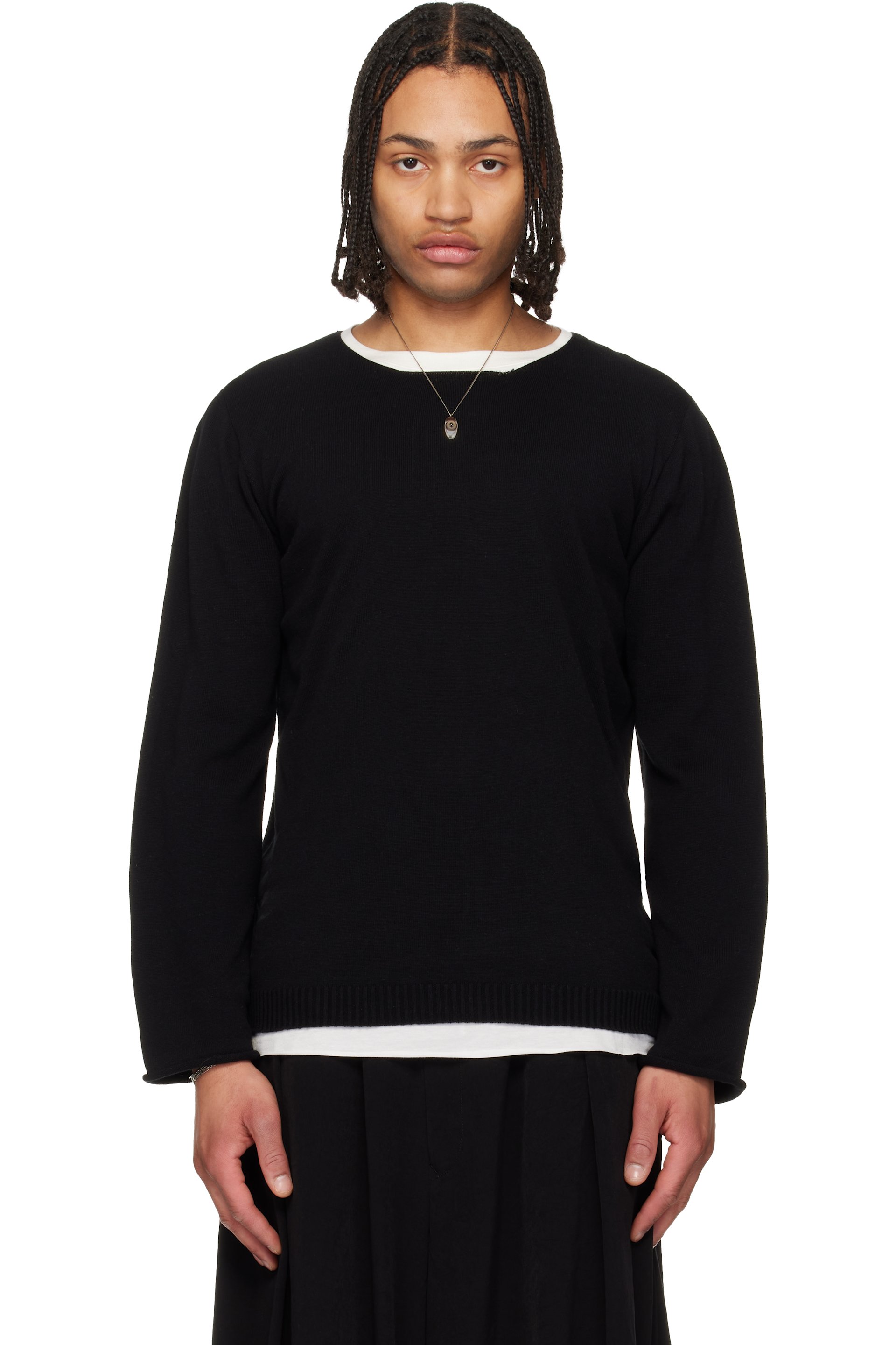 YOHJI YAMAMOTO - Black Cotton Cashmere Round Neck PO Knit Sweater