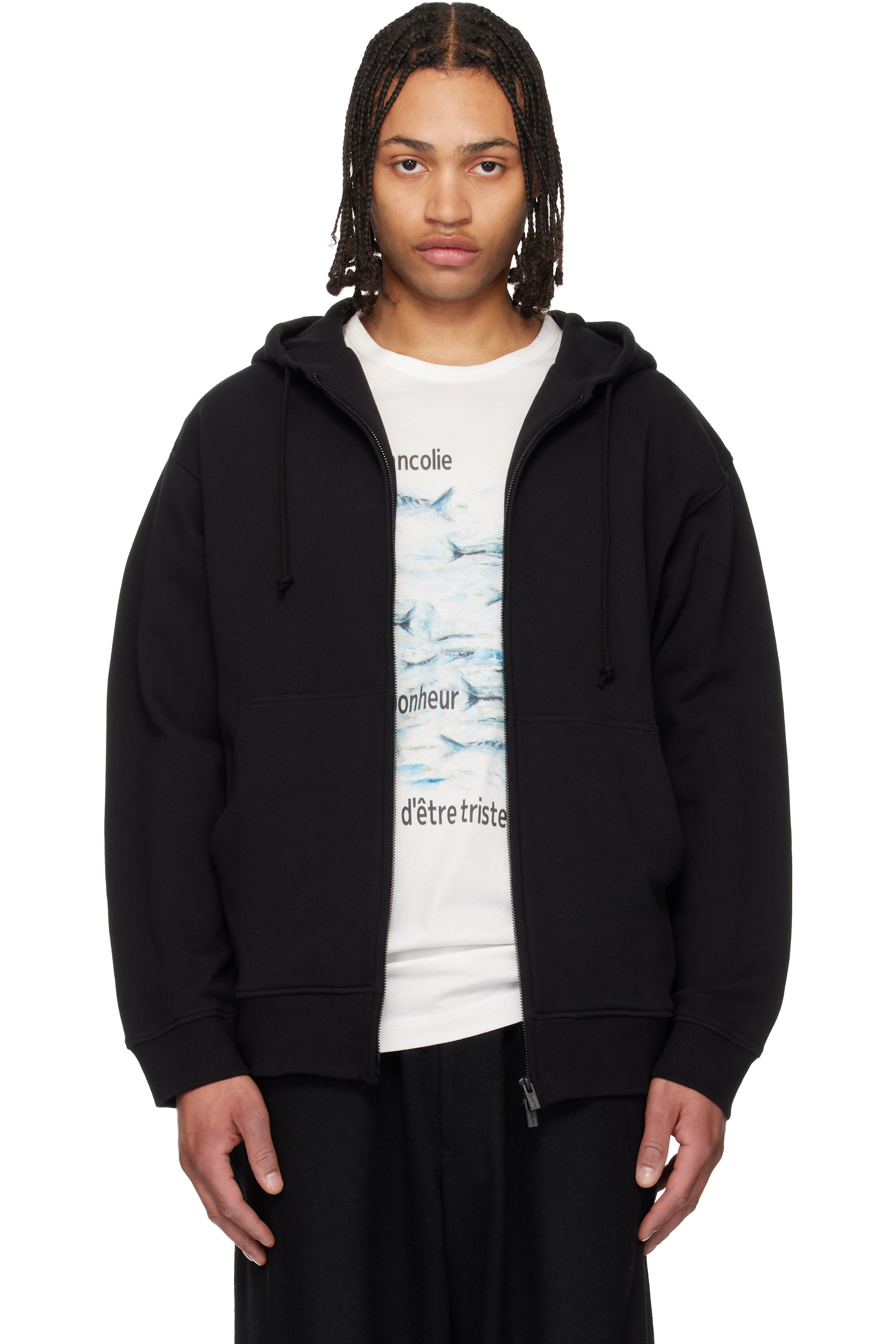 YOHJI YAMAMOTO - 블랙 30/10 프렌치 테리 로고 후디