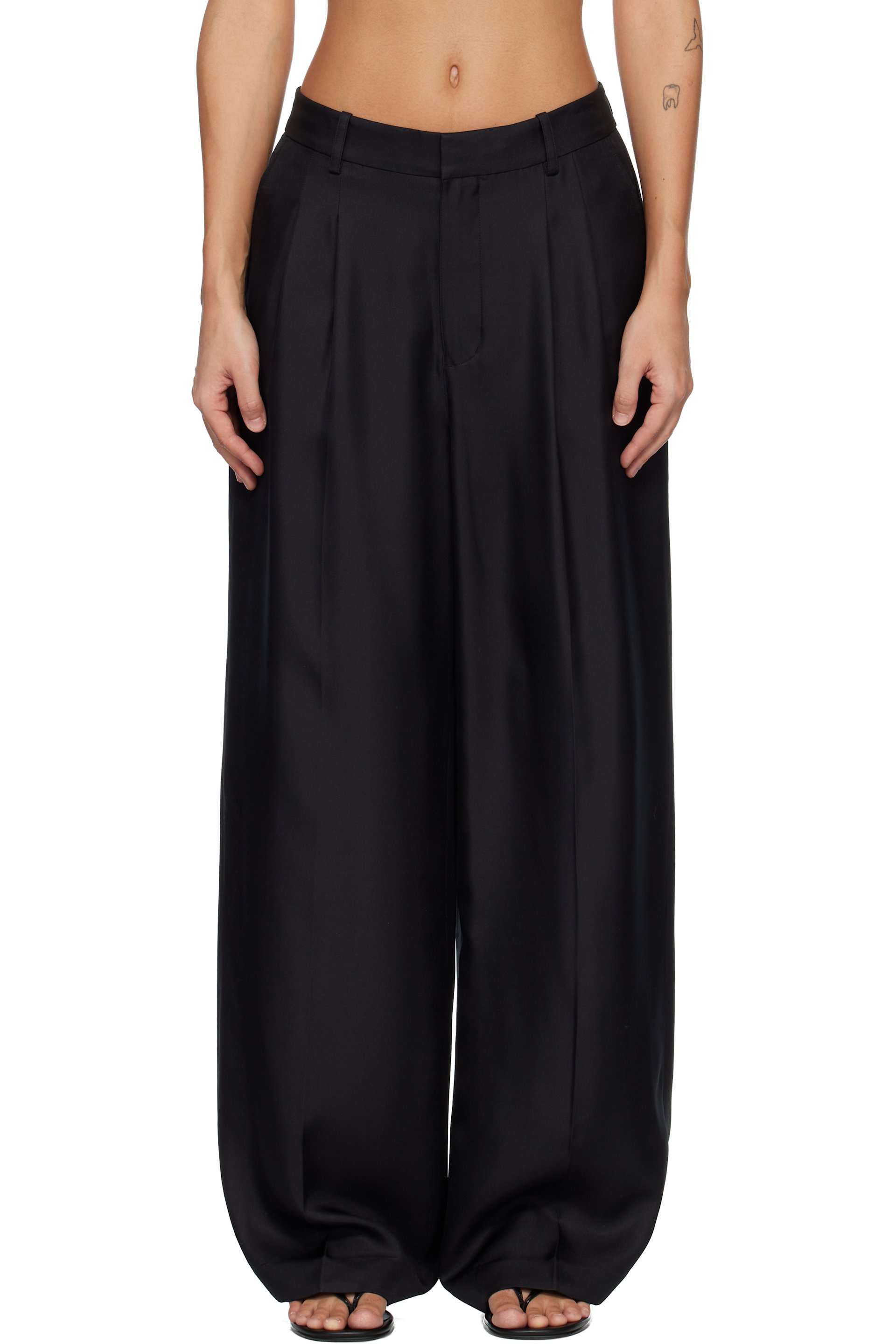 LISA YANG - Pantalon façon tailleur ample noir en soie
