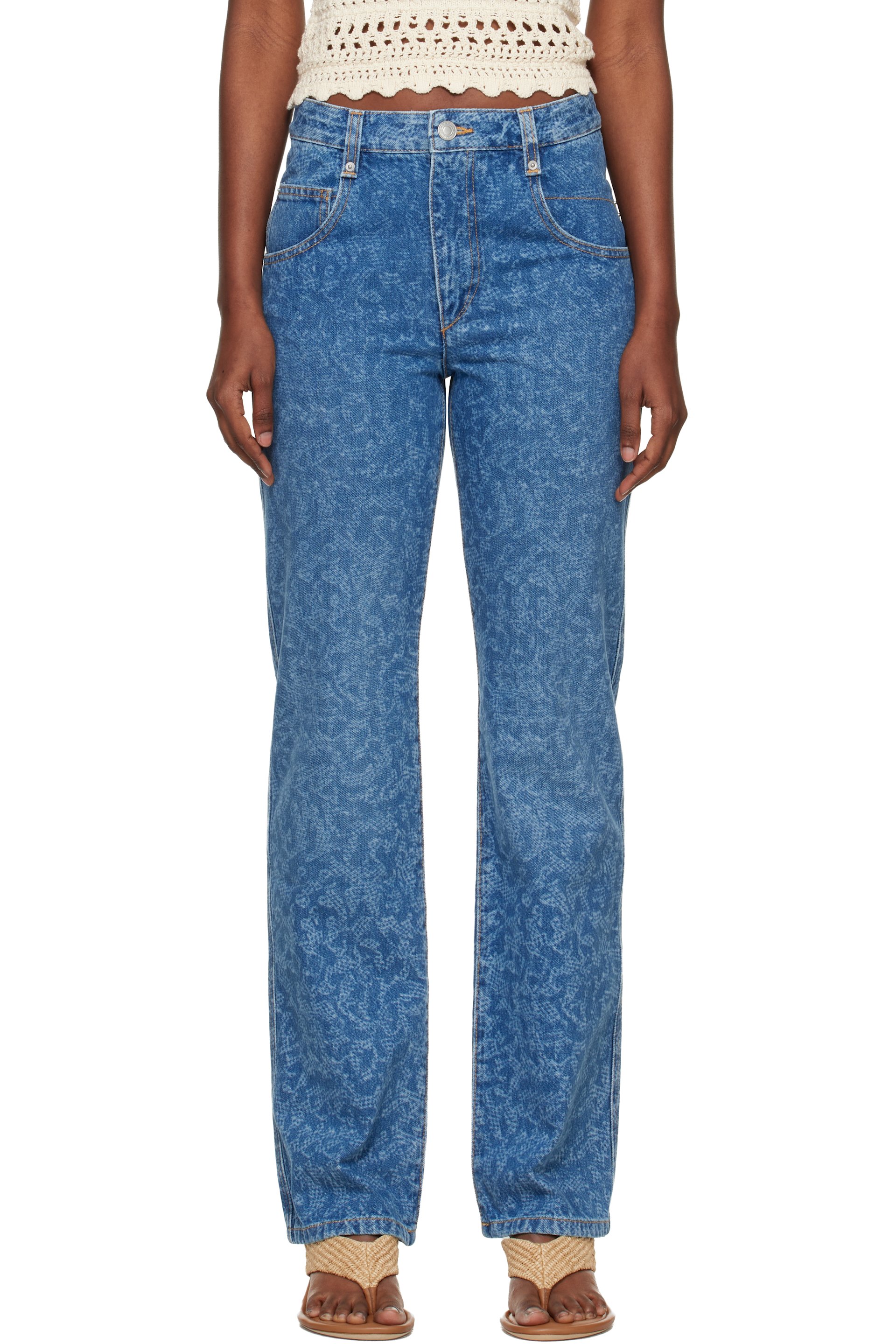 Isabel Marant Etoile - Jean droit Brinsa Summer bleu vieilli au laser