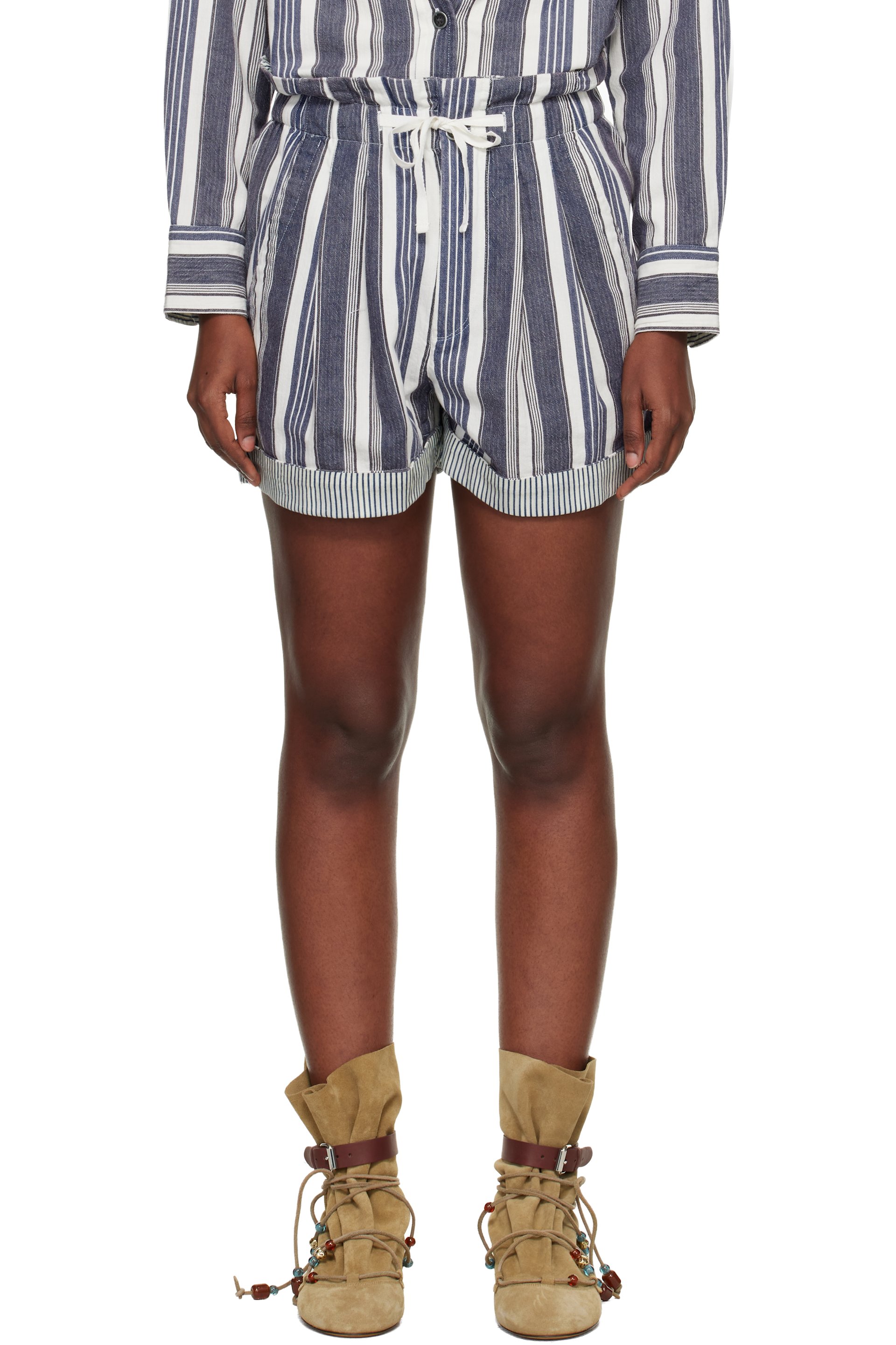 Isabel Marant Etoile - Short Nirma Summer bleu marine et blanc cassé à rayures