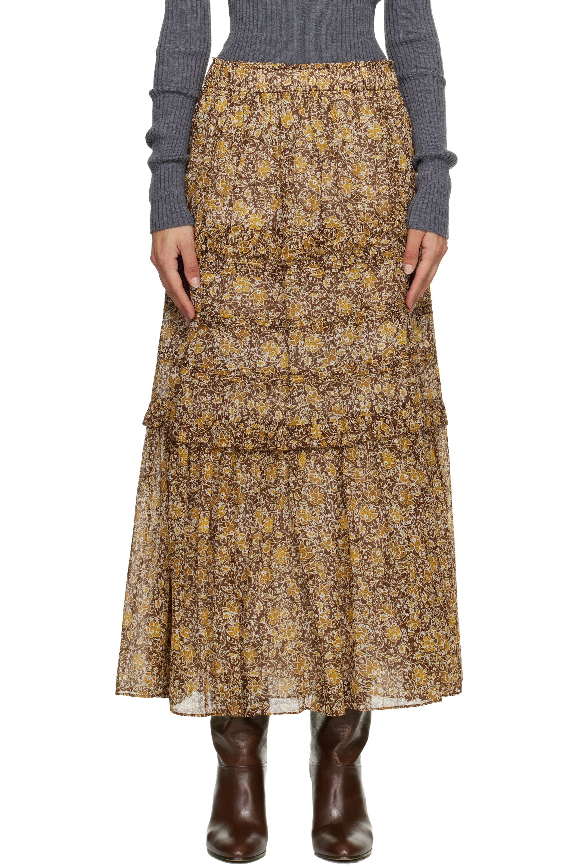 Isabel Marant Etoile - Jupe longue Volomia brun et kaki