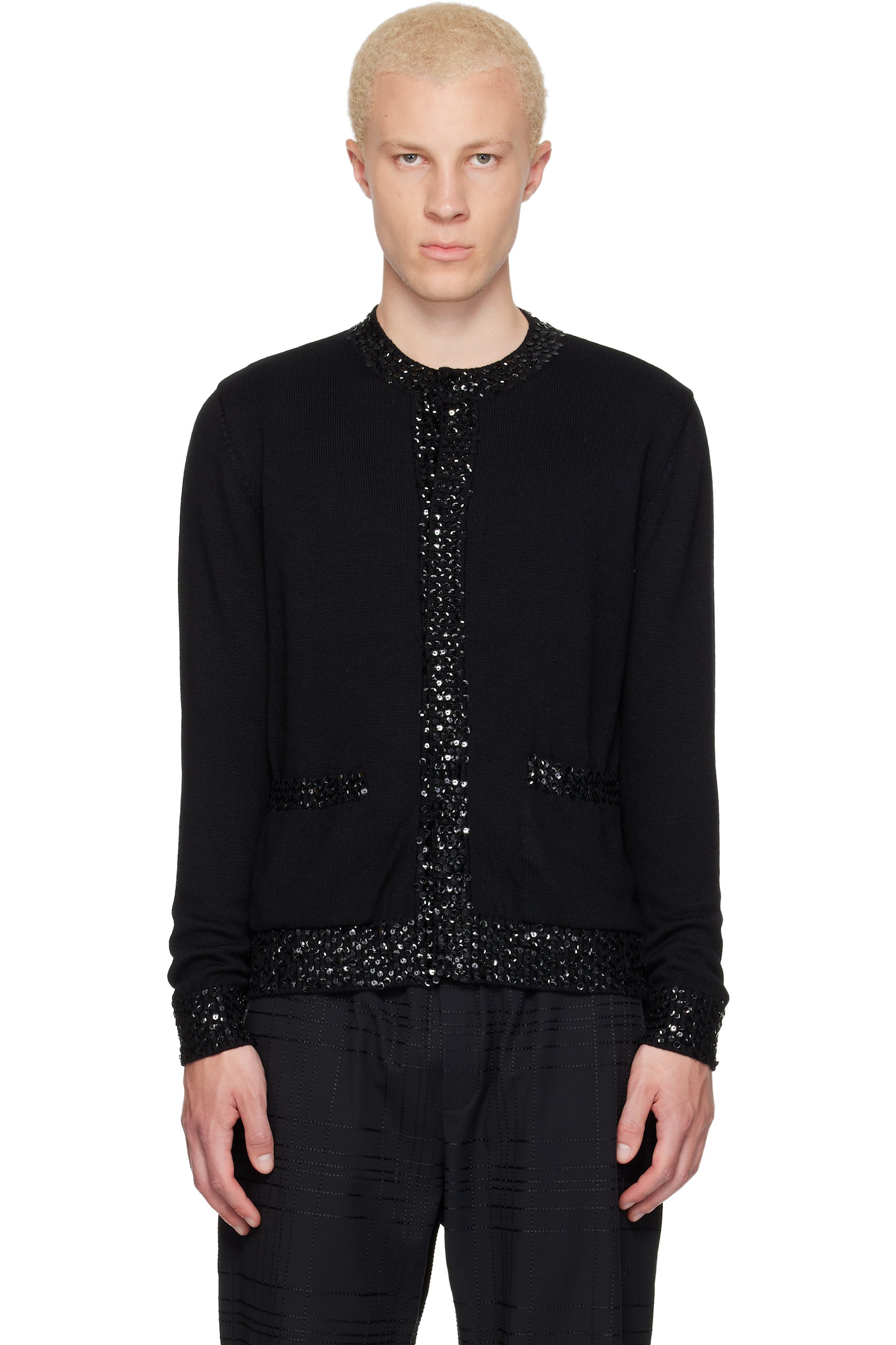 Ernest W. Baker - Black Sequin Trim Cardigan