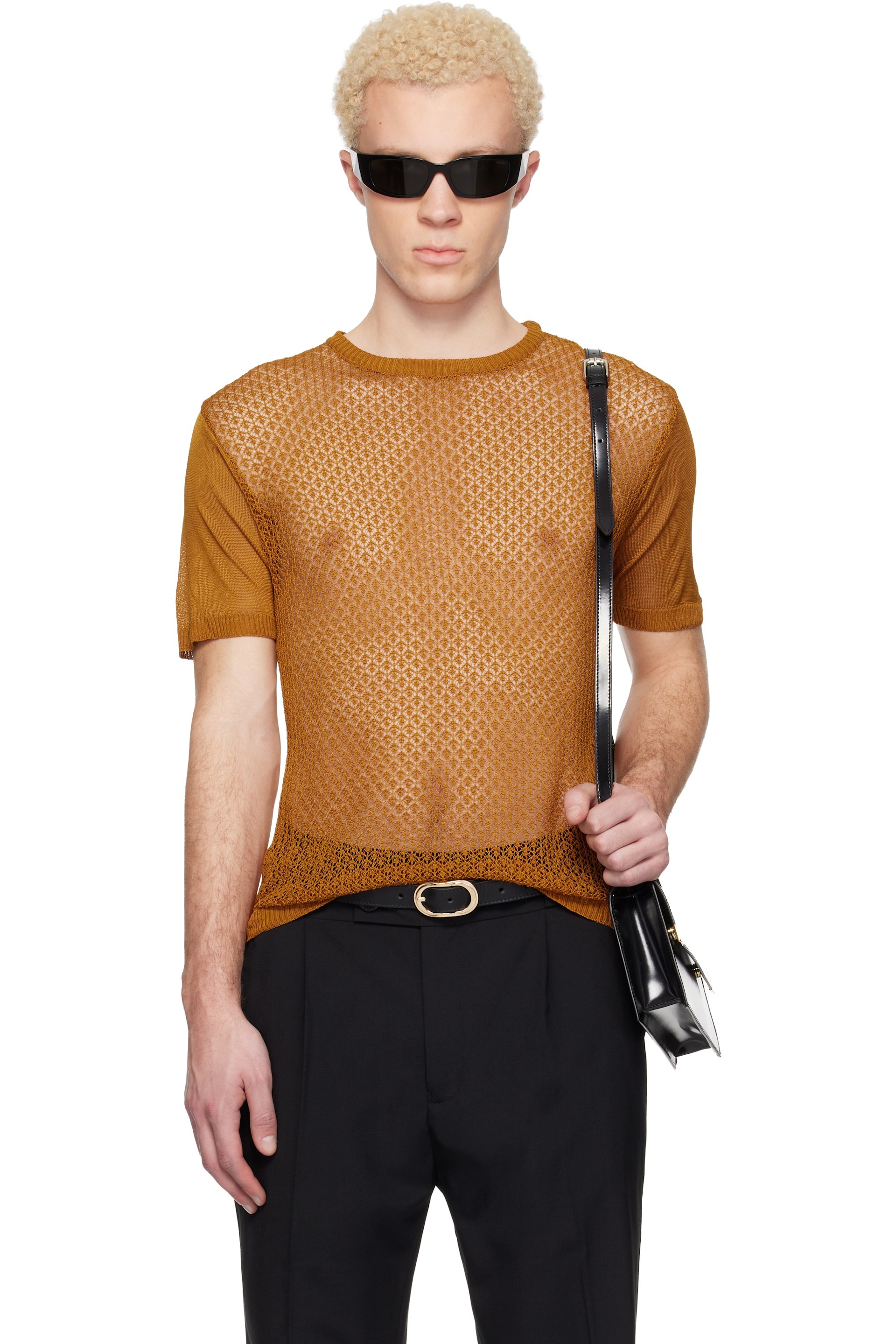 Ernest W. Baker - Tan Open Knit Viscose T-shirt