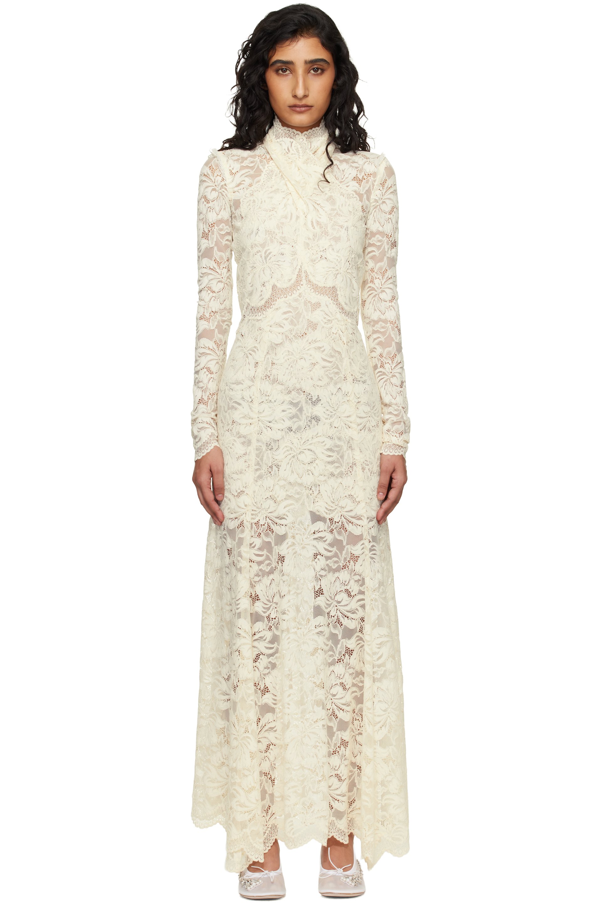 Rabanne - Off-White Lace Cut-Out Maxi Dress