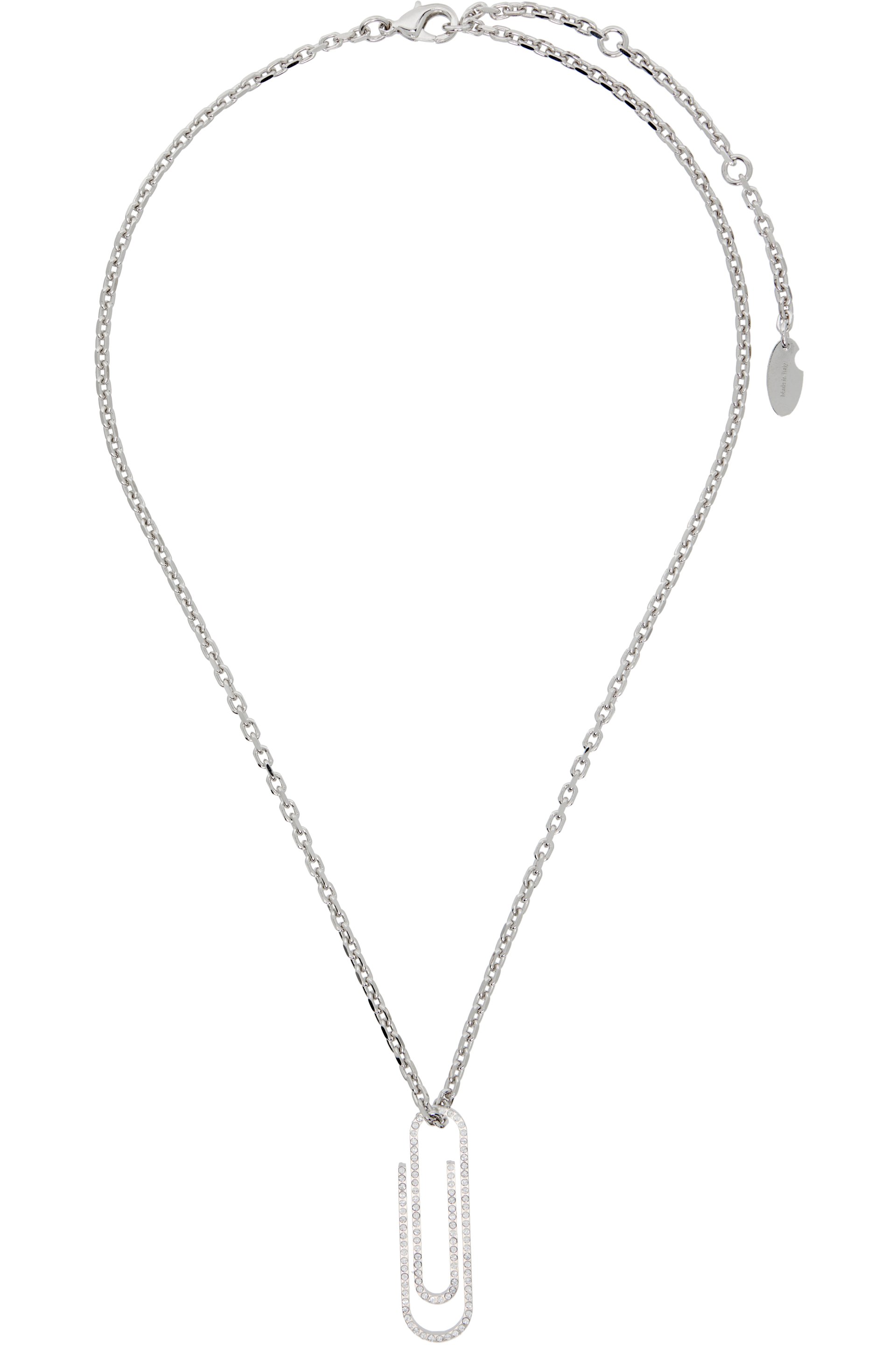 Off-White - Collier à pendentif en forme de trombone à cristaux