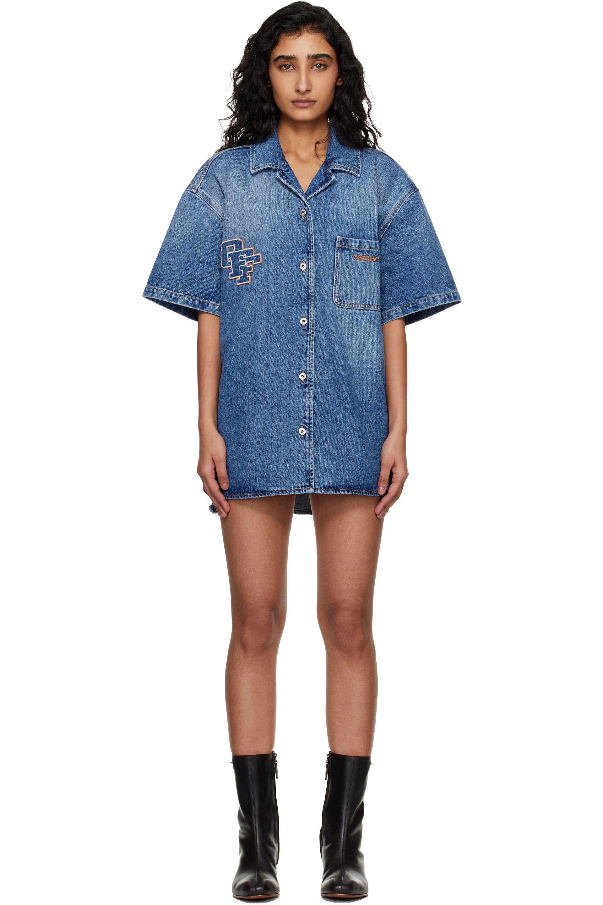 Off-White - Blue Royal Patch Denim Minidress