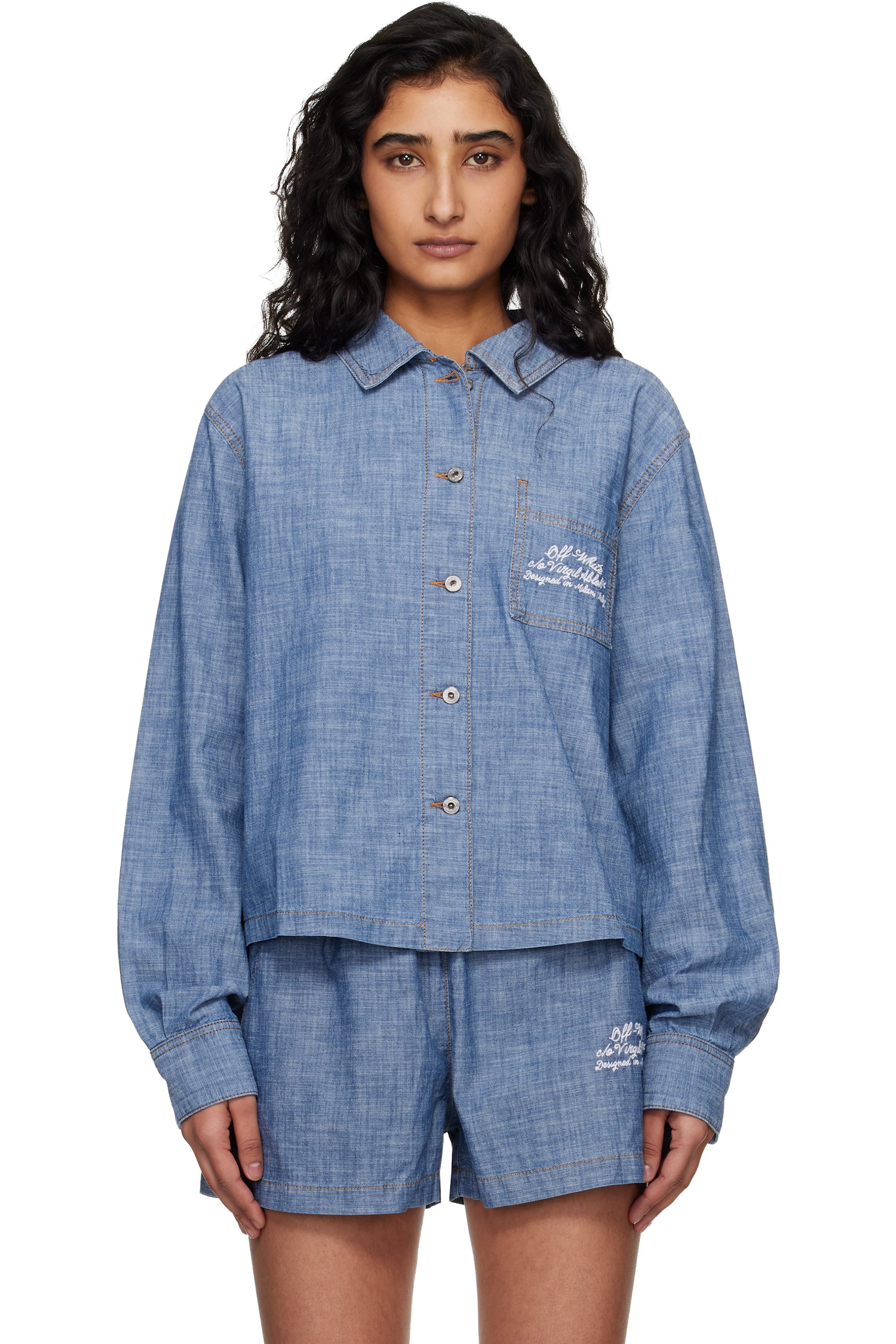 Off-White - Chemise de pyjama bleue en chambray