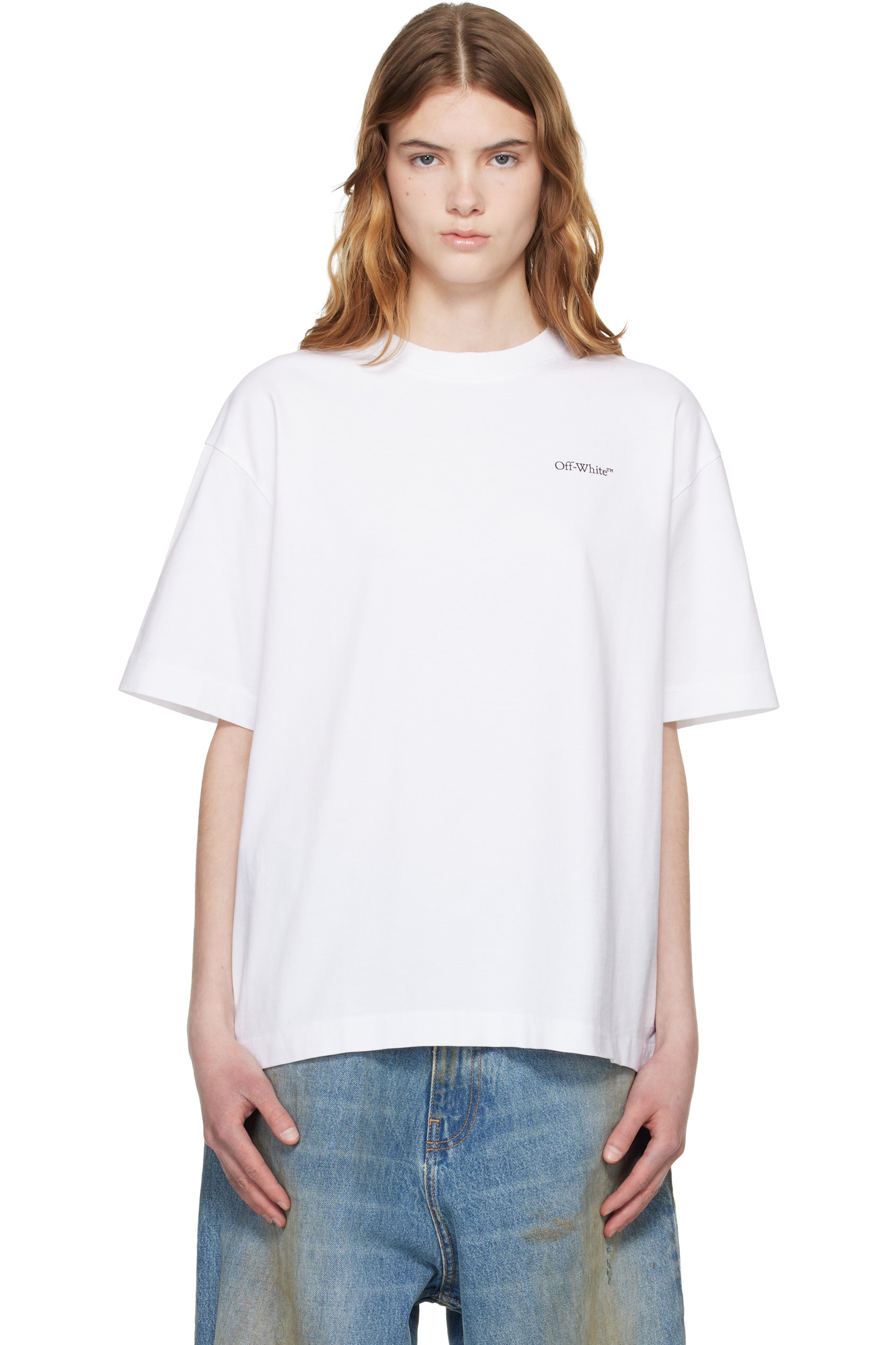 Off-White - T-shirt blanc de style planchiste à logo modifié