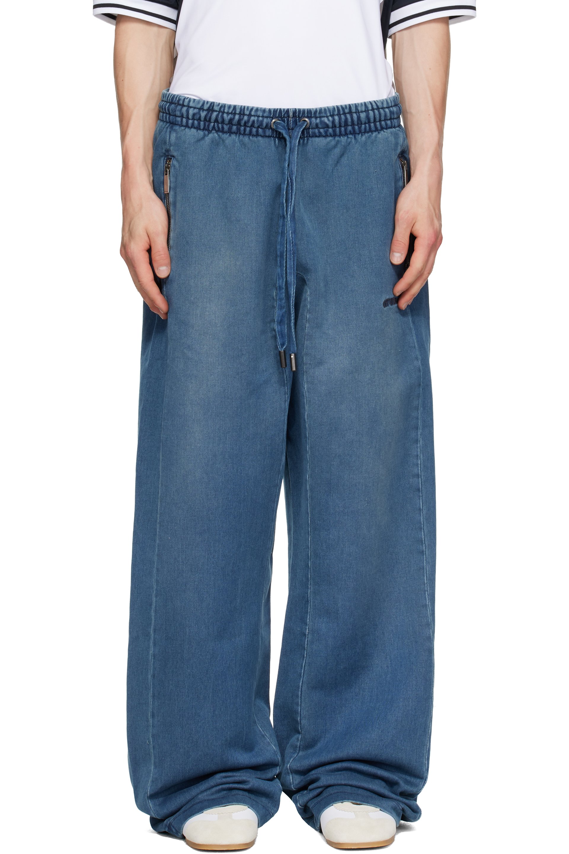 Off-White - Navy Distress Diag Slouchy Highlighted Sweatpants