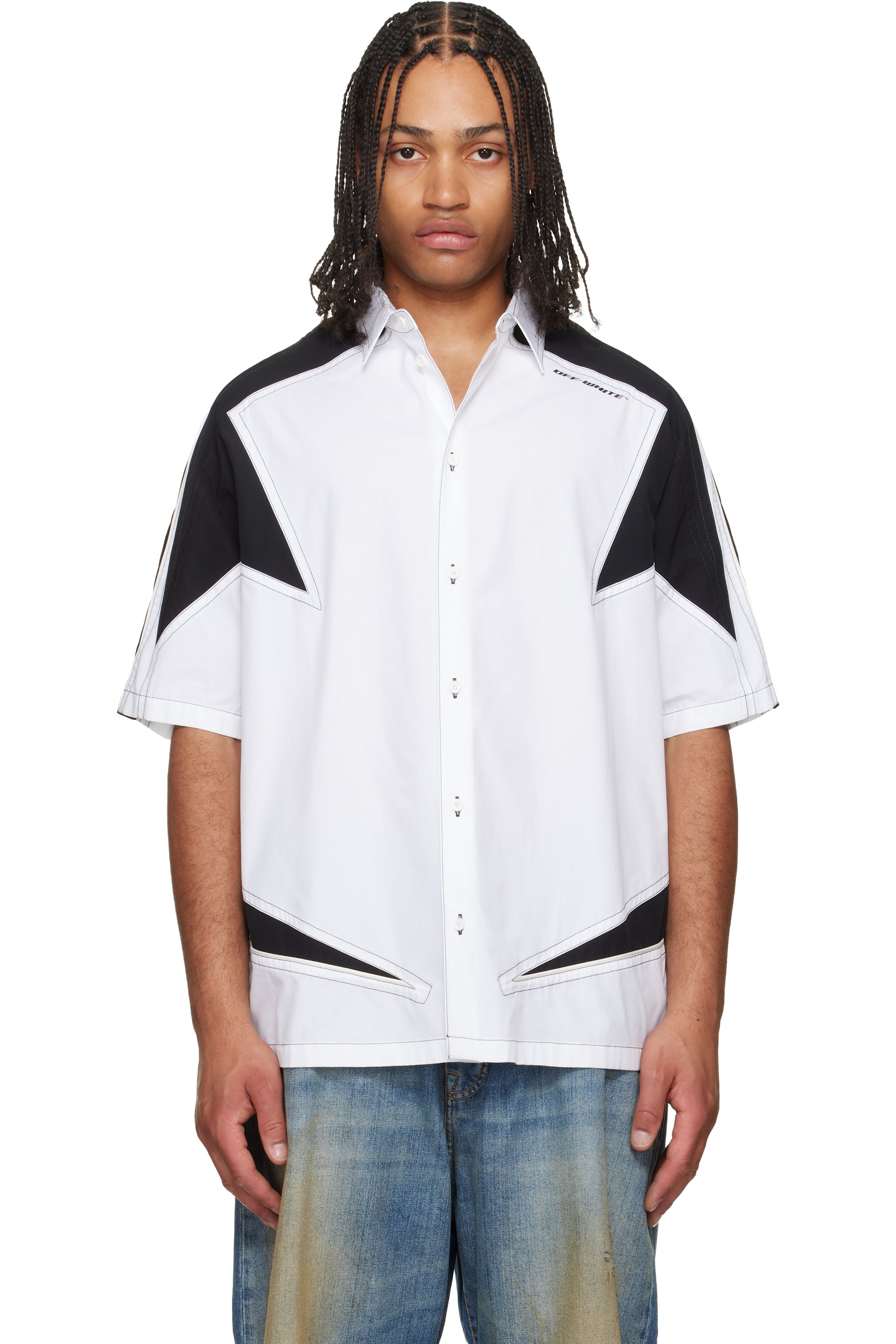 Off-White - Chemise de bowling blanc et noir à logo Race