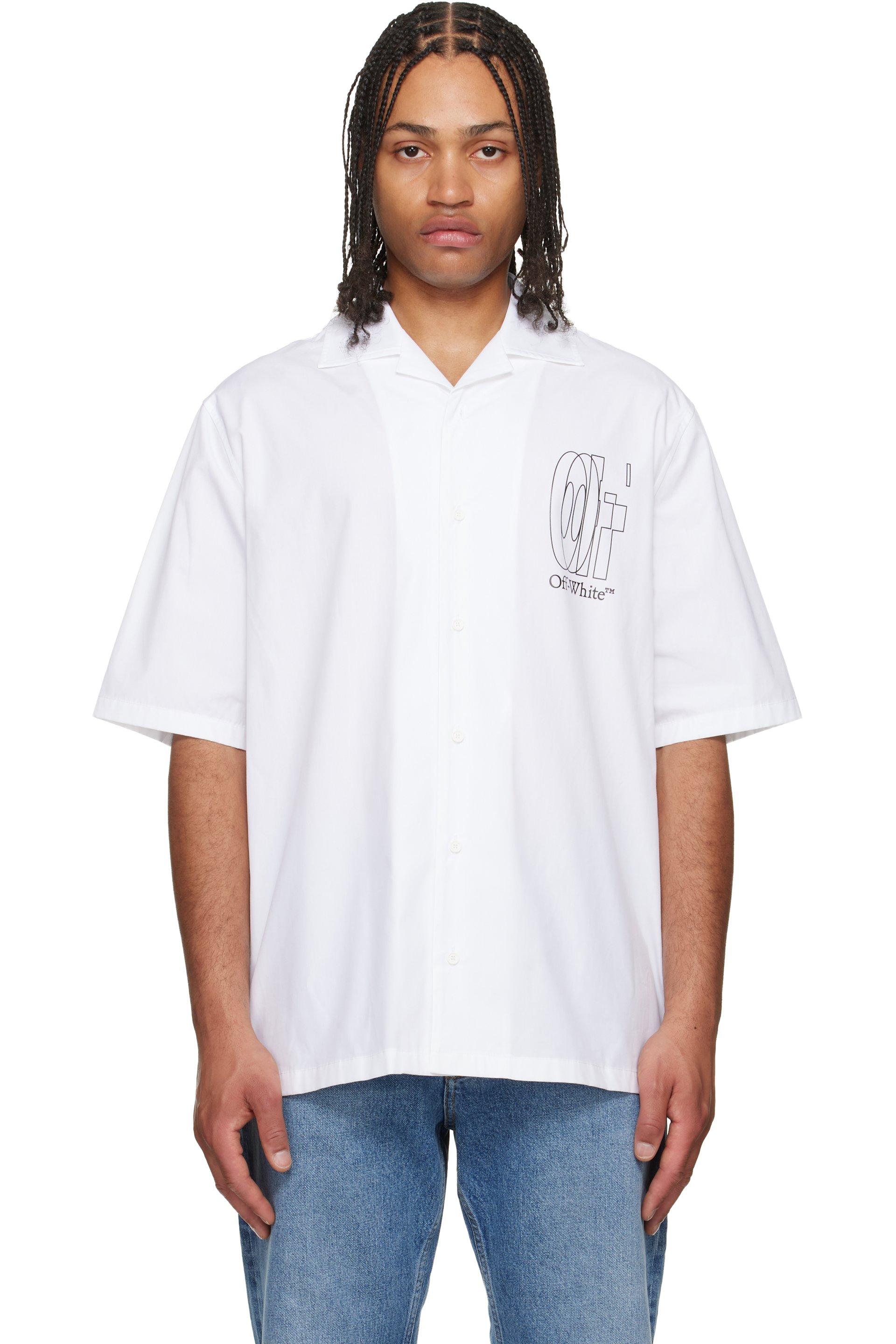 Off-White - Chemise de bowling blanche en popeline à quatre flèches