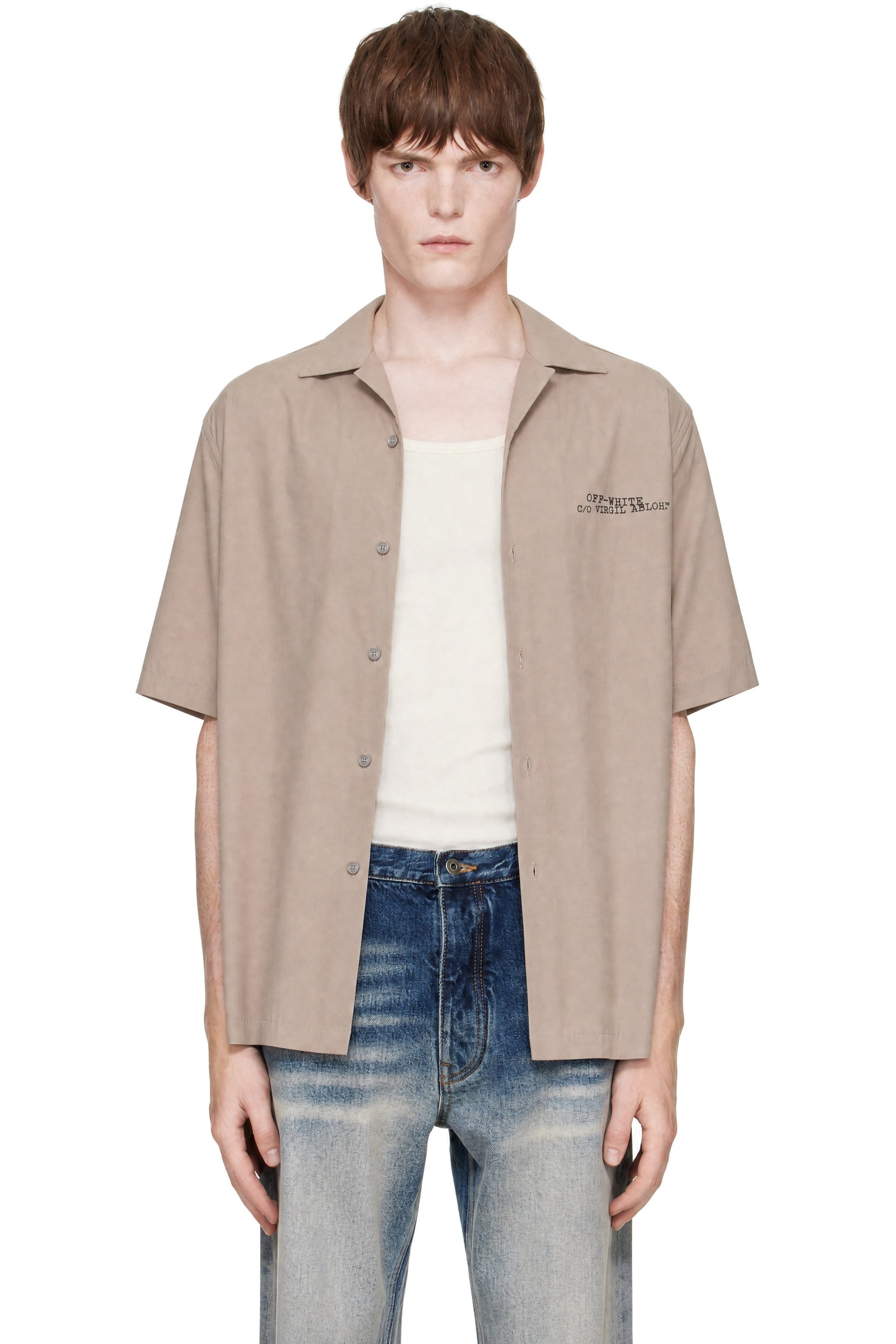 Off-White - Taupe Type Arrow Poplin Bowling Shirt