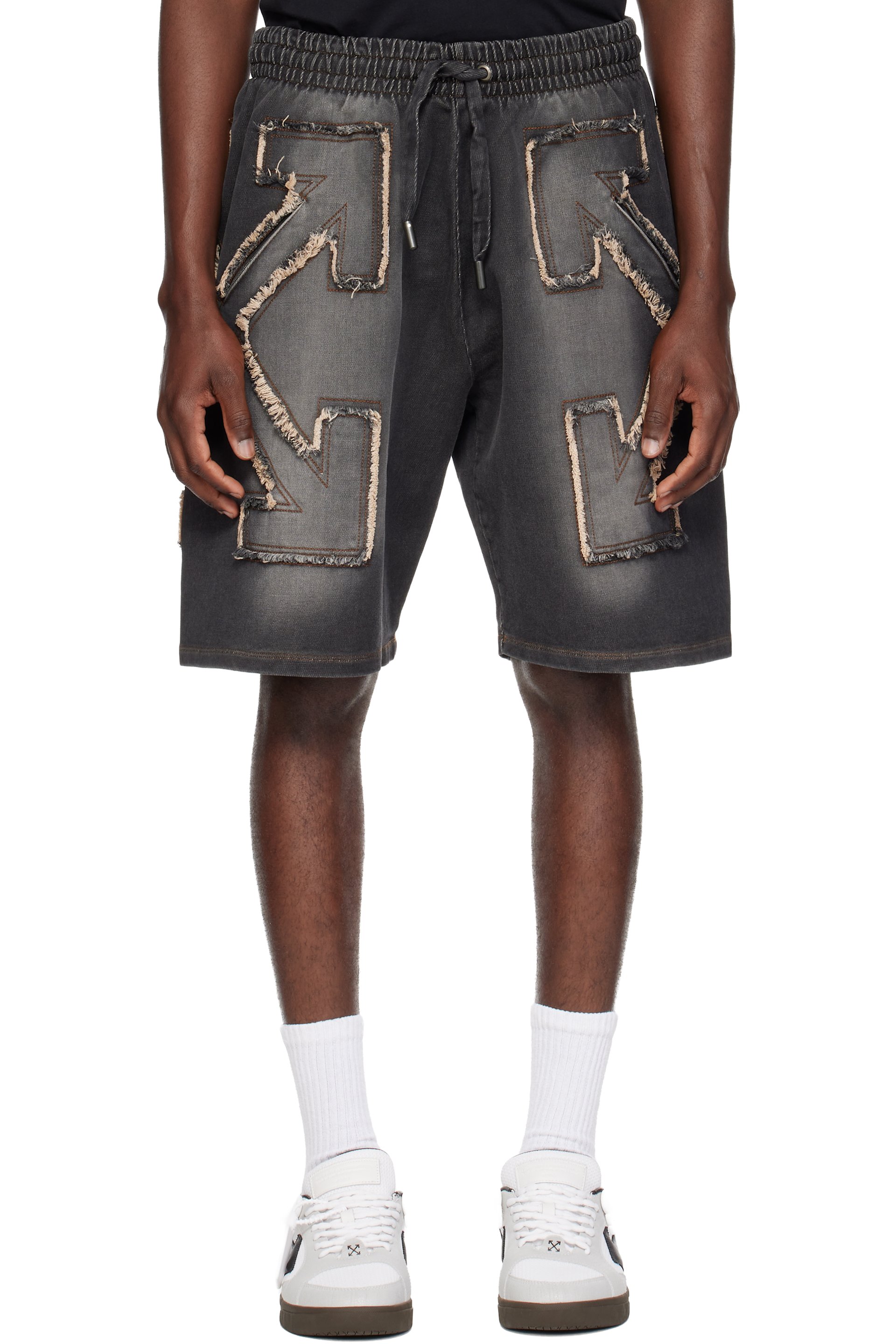 Off-White - Black Distressed Arrow Skate Sweat Shorts