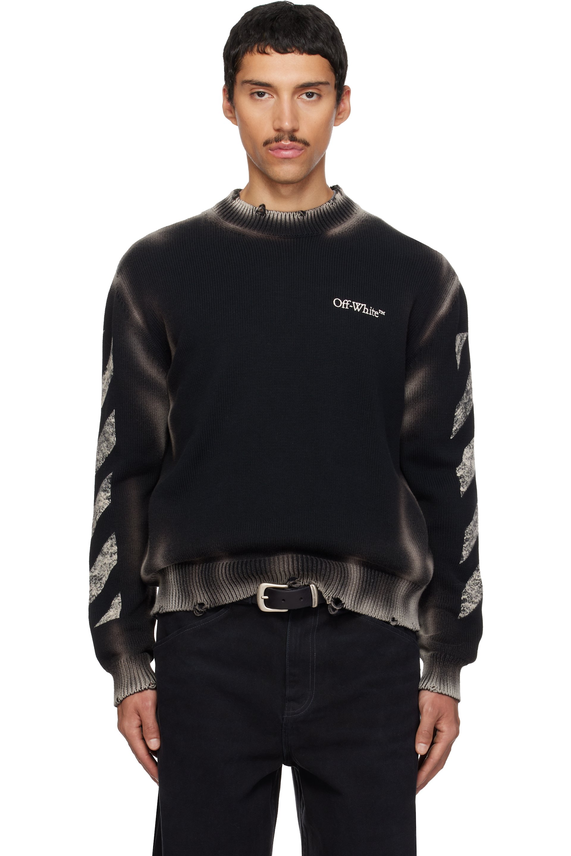 Off-White - Black Diagonal Arrow Corrosion Knit Crewneck Sweater