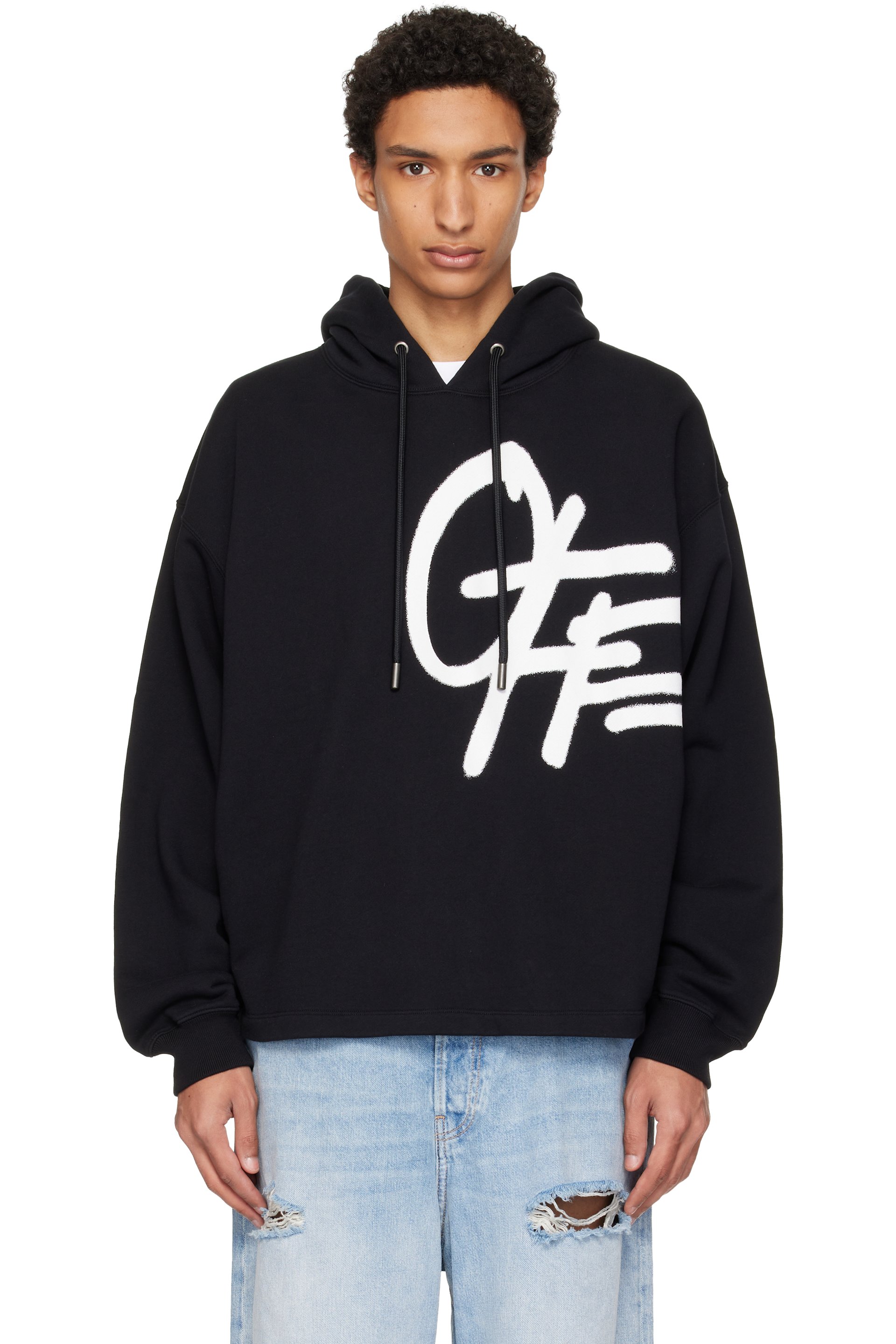 Off-White - Black Spray Logo Loose Hoodie