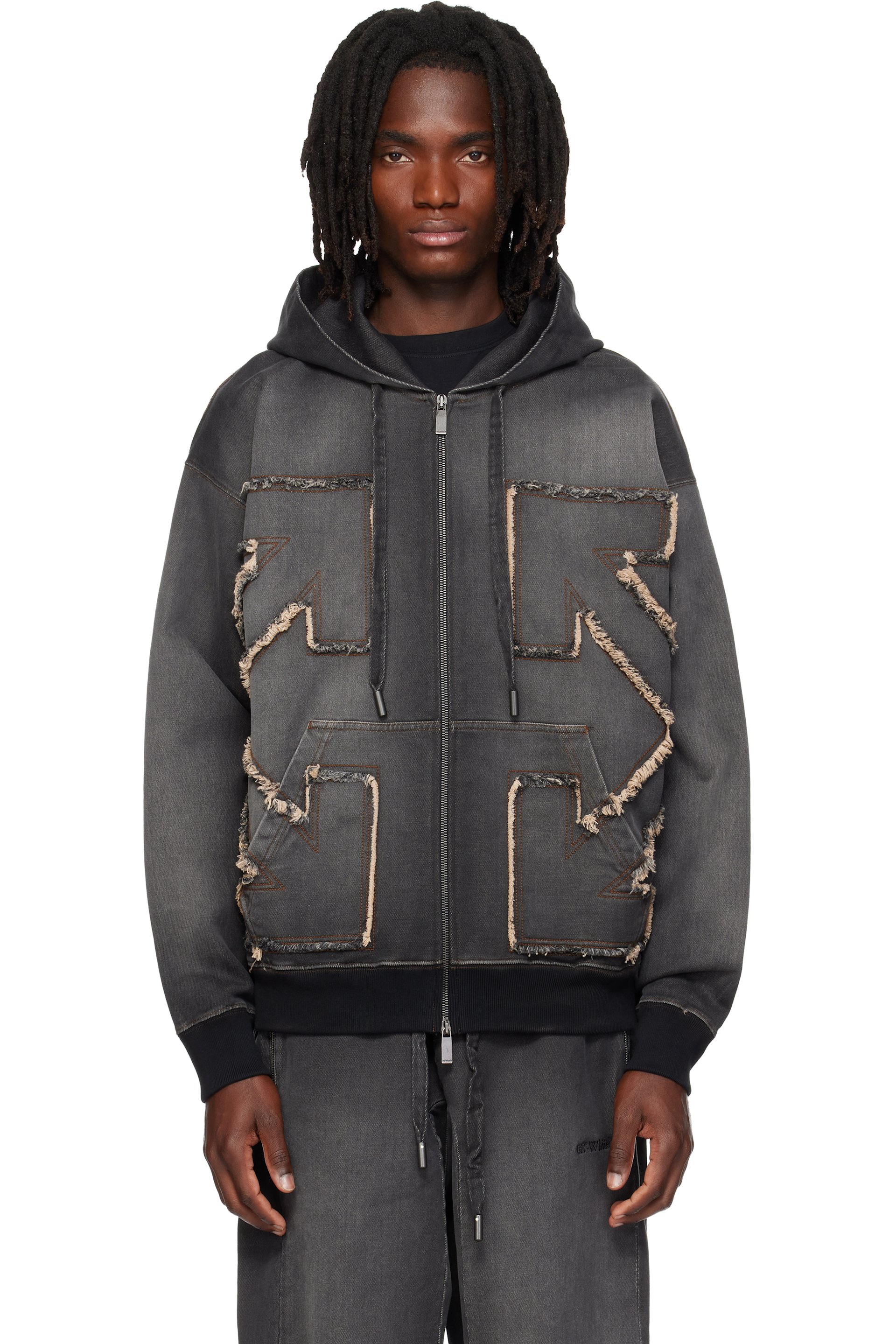 Off-White - Black Distressed Arrow Skate Zip Hoodie