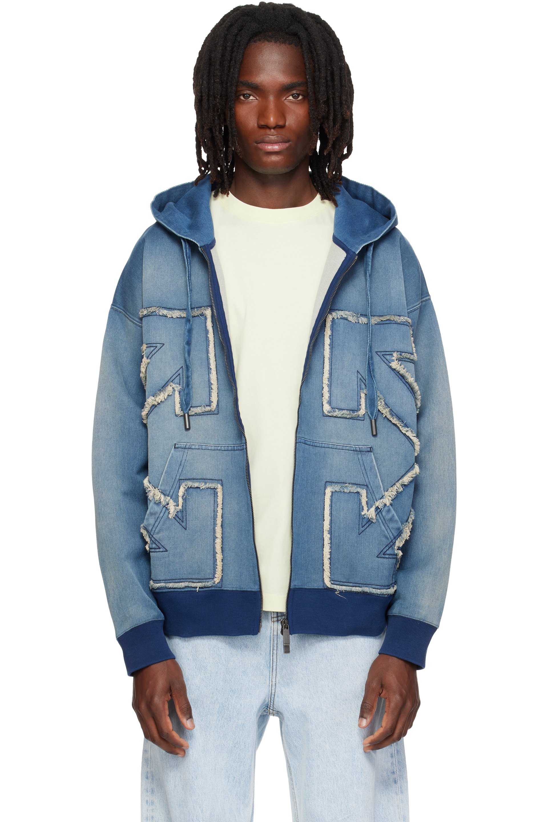 Off-White - Blue Distressed Arrow Skate Zip Hoodie