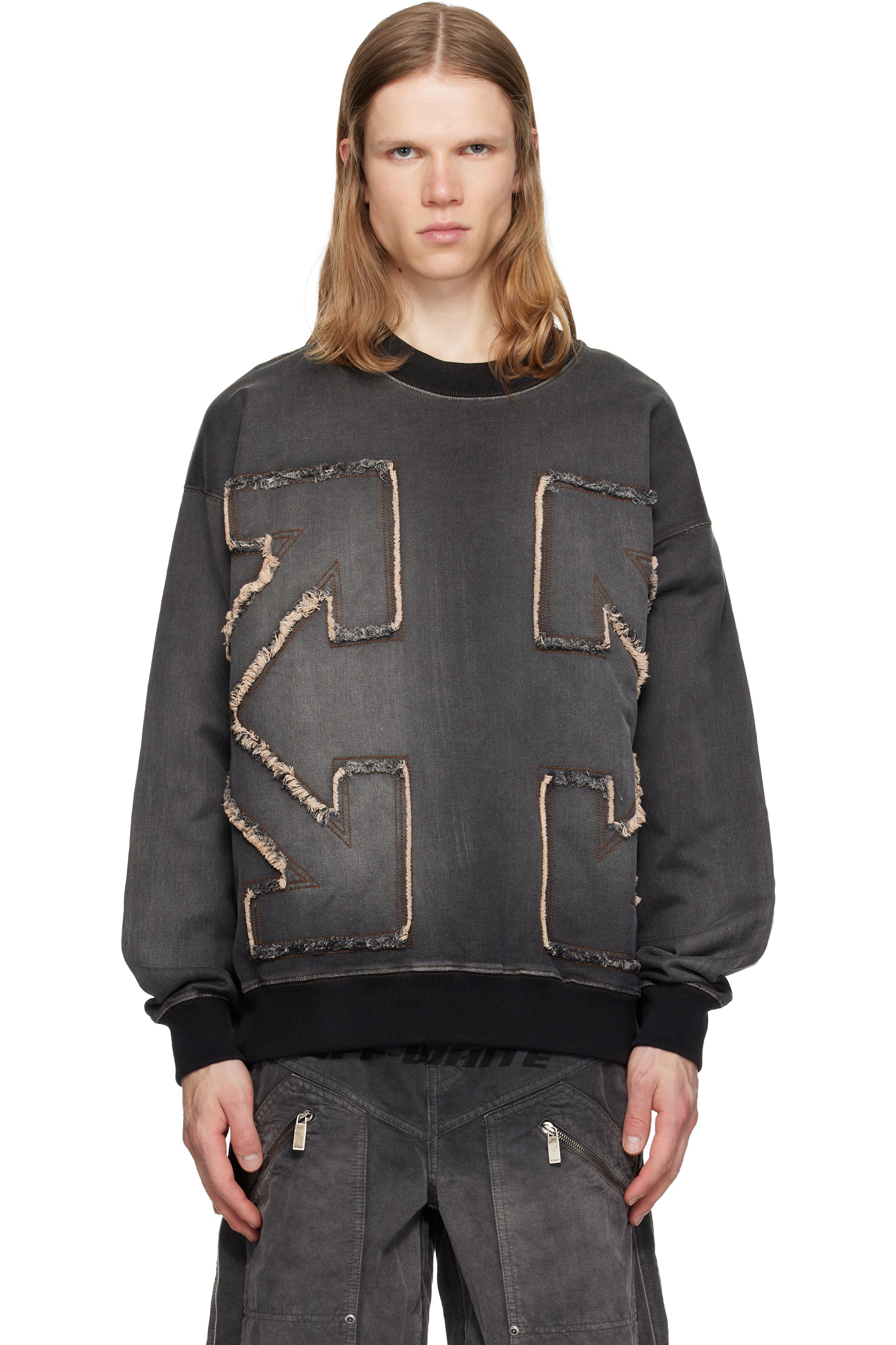 Off-White - Gray Distress Arr Skate Crewneck Highlighted Sweatshirt