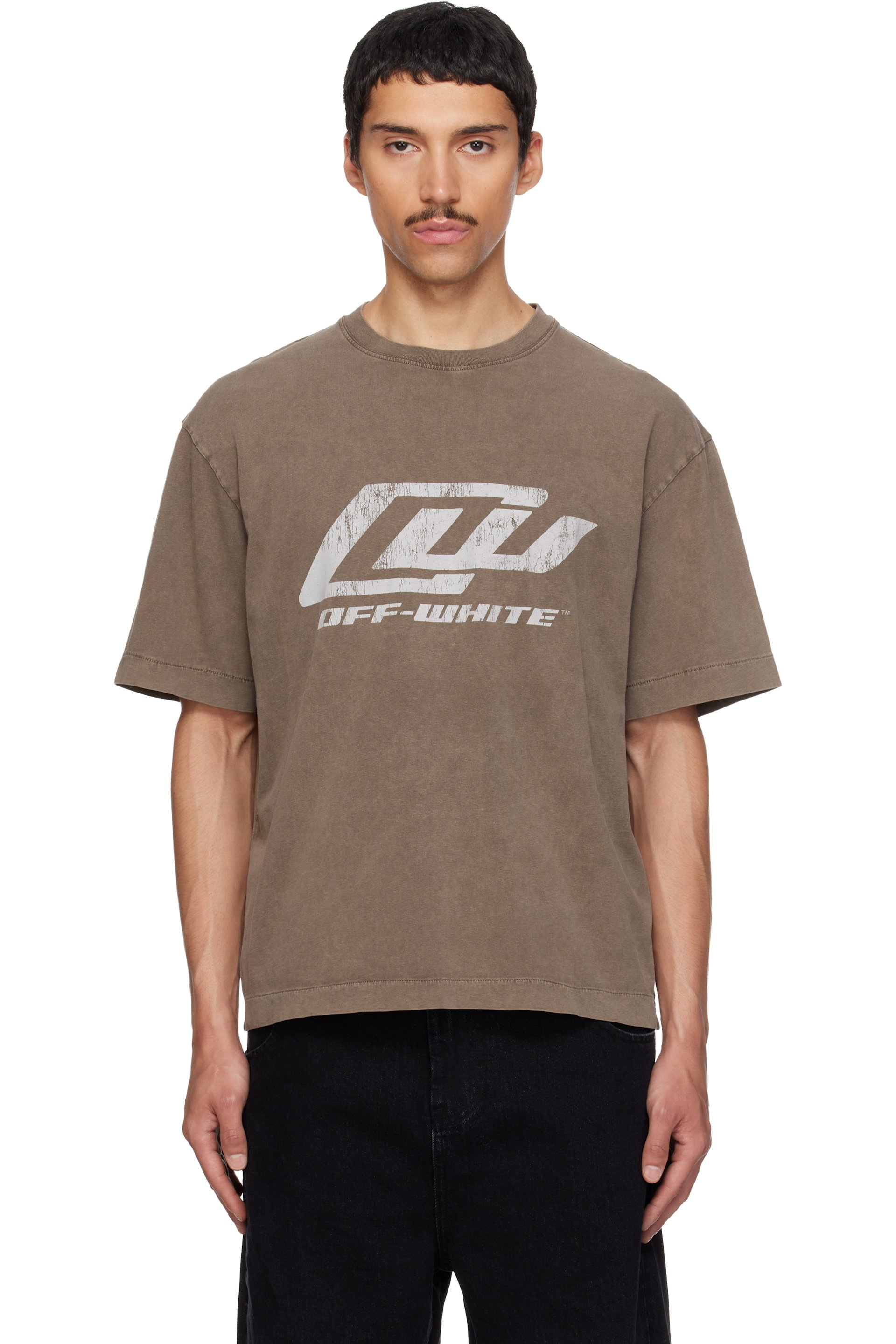 Off-White - Brown 'OW' Racing Skate T-shirt