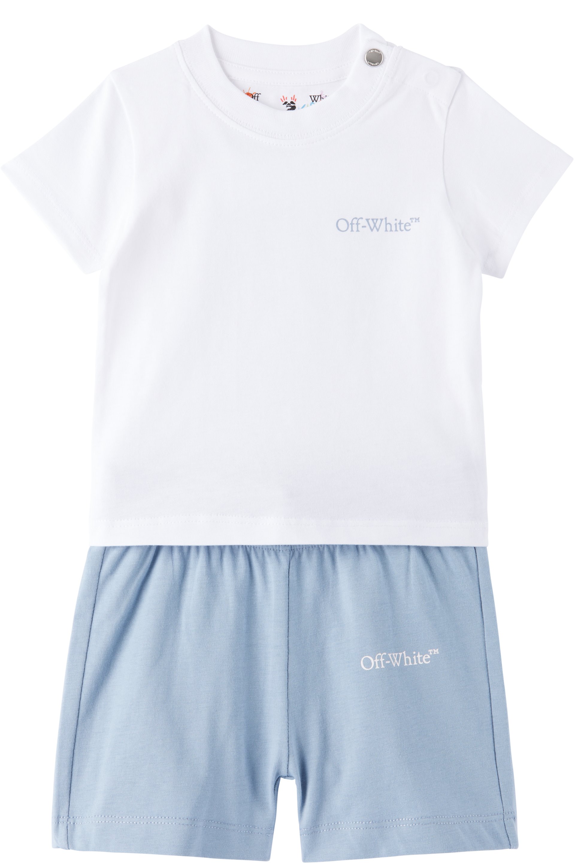 Off-White - Baby White & Blue Scribble Diag Jersey T-shirt & Shorts Set